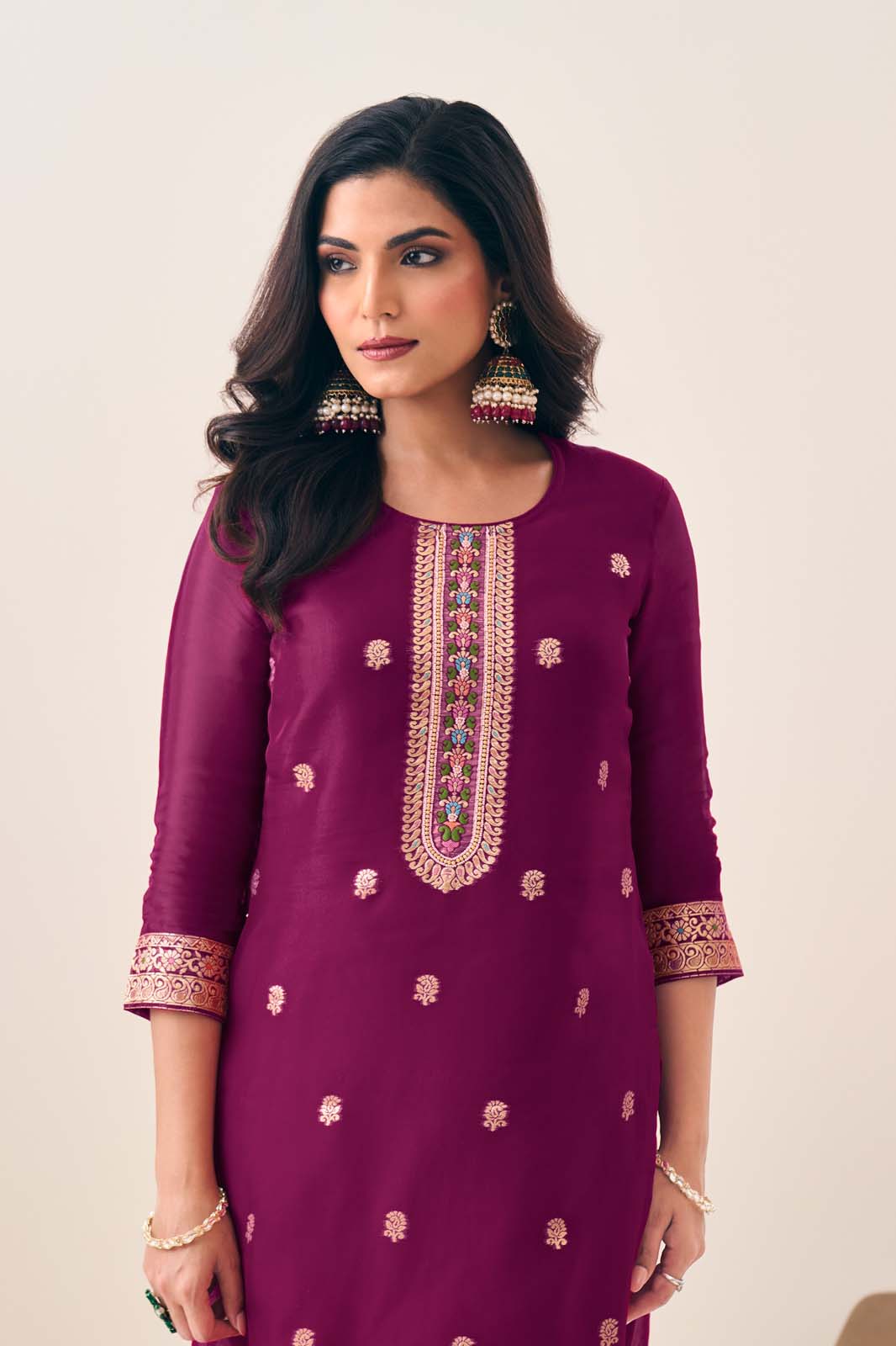 Label khoj Pure viscose organza silk with heavy Meena and handwork kurta set