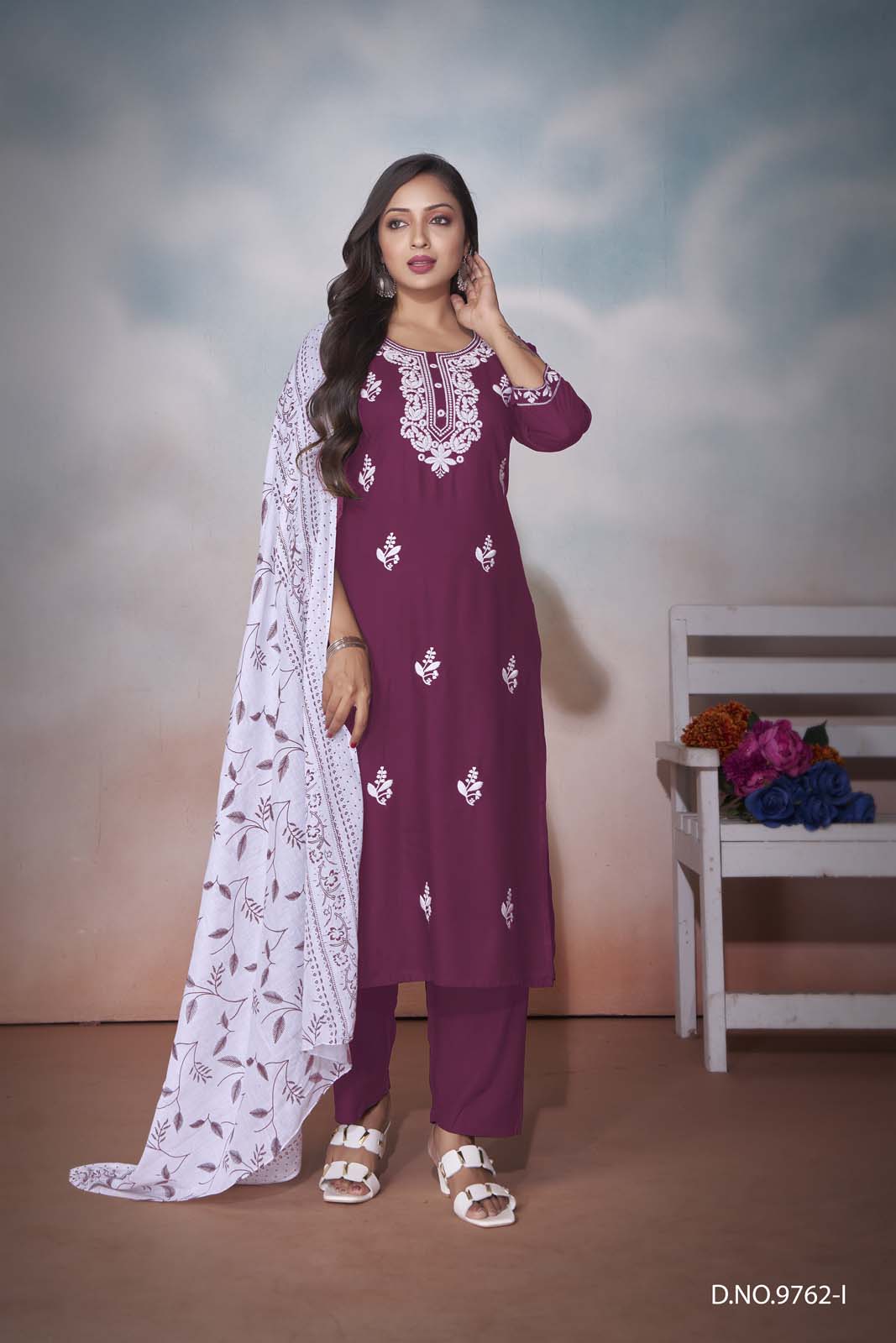 Label Khoj Women  heavy embroidery kurta trouser and Printed dupptta set