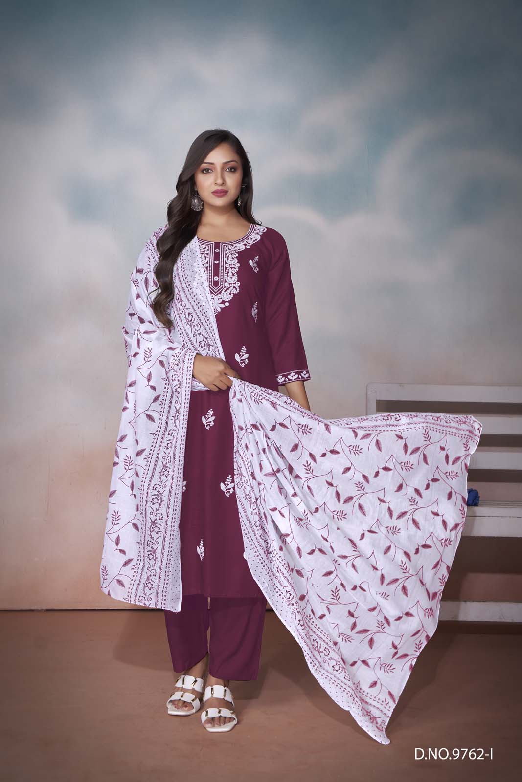 Label Khoj Women  heavy embroidery kurta trouser and Printed dupptta set