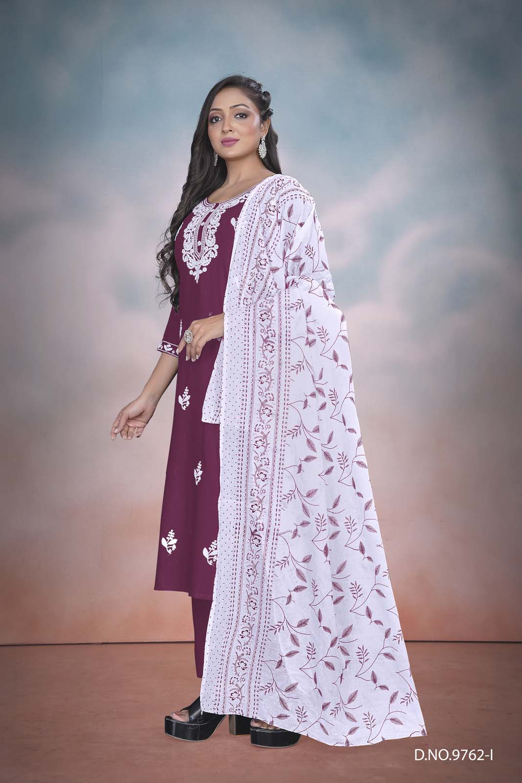 Label Khoj Women  heavy embroidery kurta trouser and Printed dupptta set