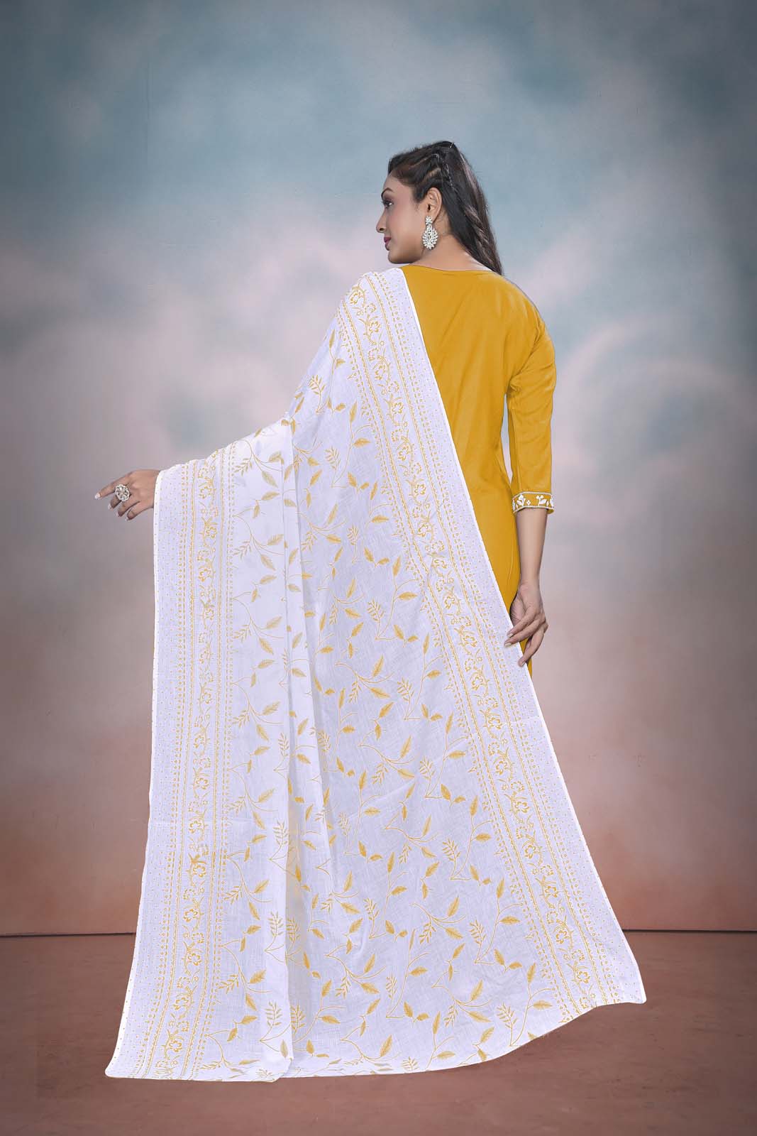 Label Khoj Women  heavy embroidery kurta trouser and Printed dupptta set