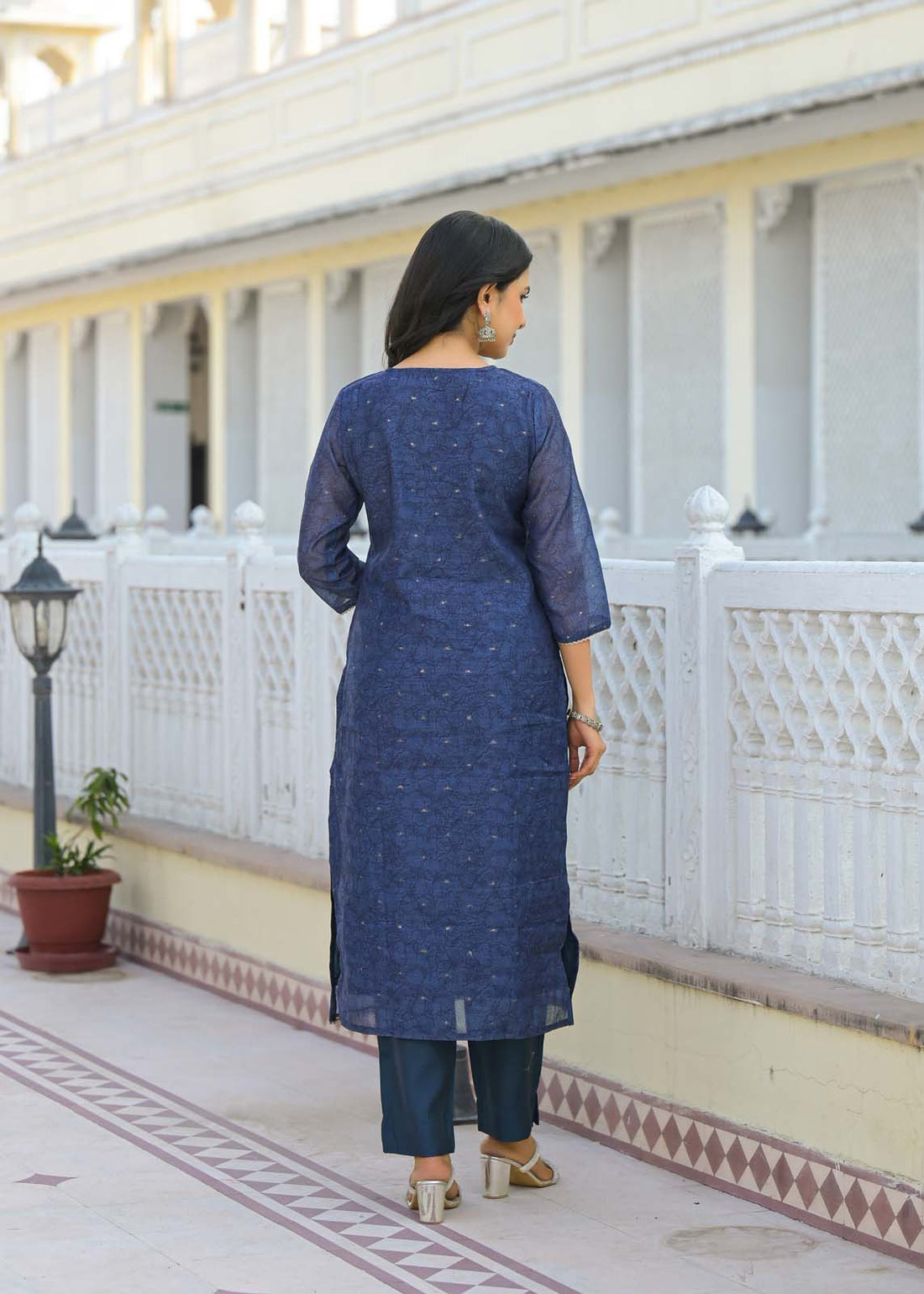 Label Khoj Women Chanderi kurta, trouser and dupptta set