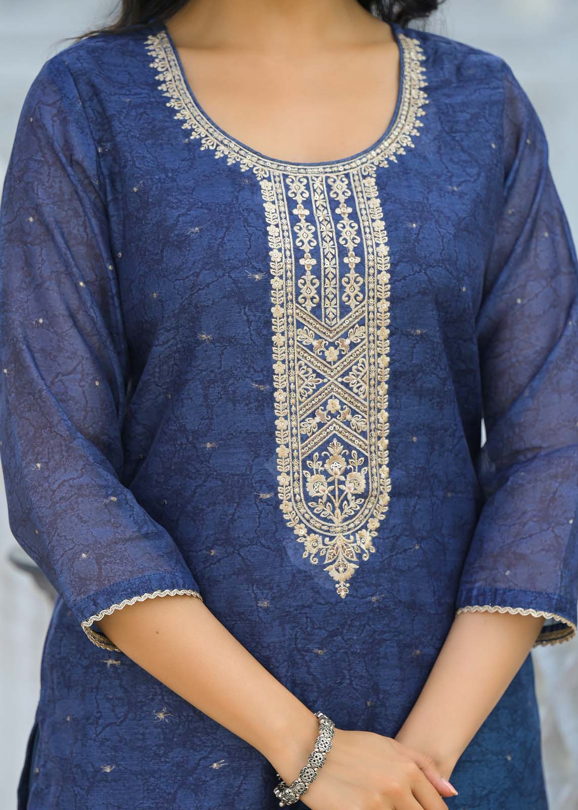 Label Khoj Women Chanderi kurta, trouser and dupptta set