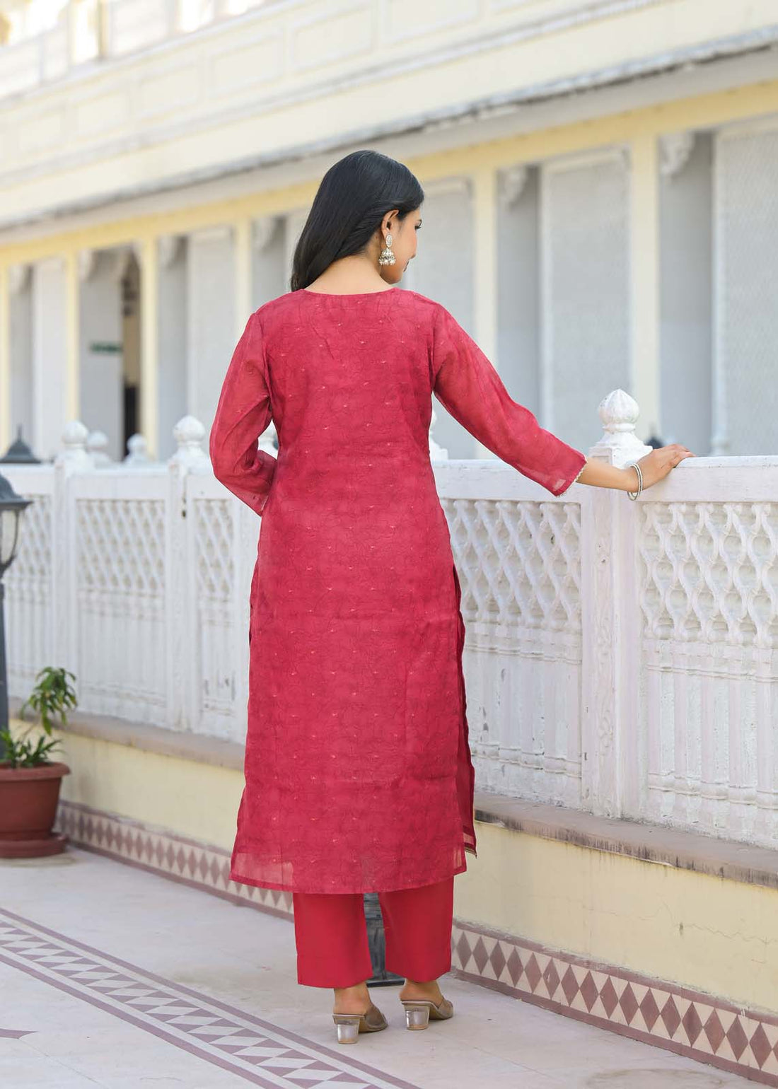 Label Khoj Women Chanderi kurta, trouser and dupptta set