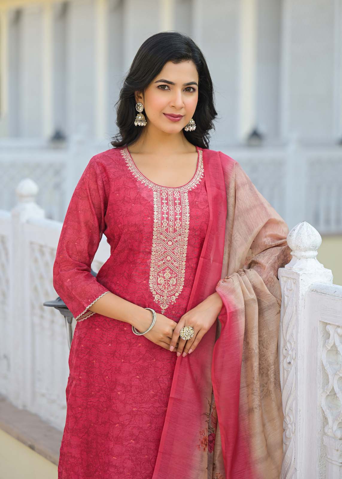 Label Khoj Women Chanderi kurta, trouser and dupptta set