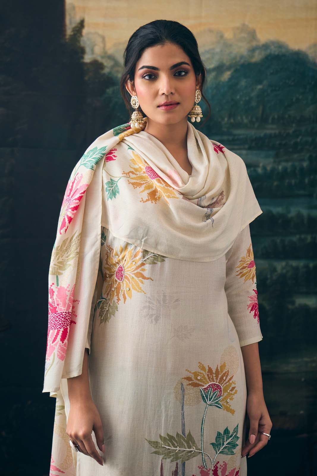 label khoj Pure viscose Maslin shimmer with heavy hand work kurta set