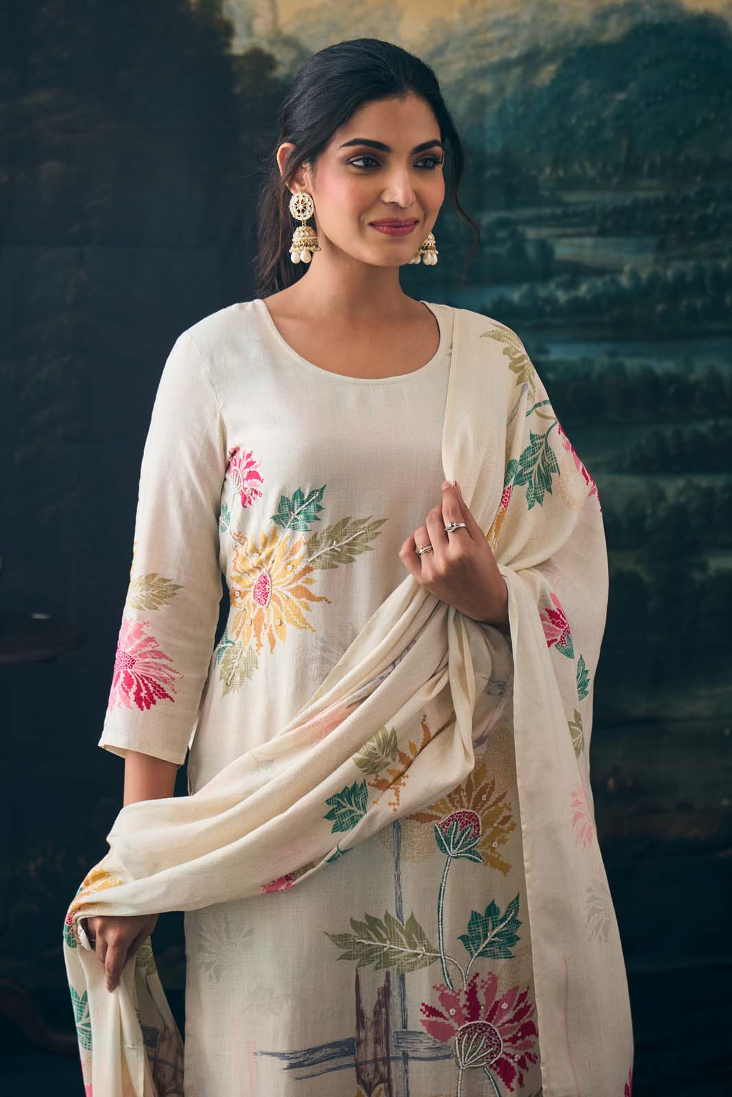 label khoj Pure viscose Maslin shimmer with heavy hand work kurta set
