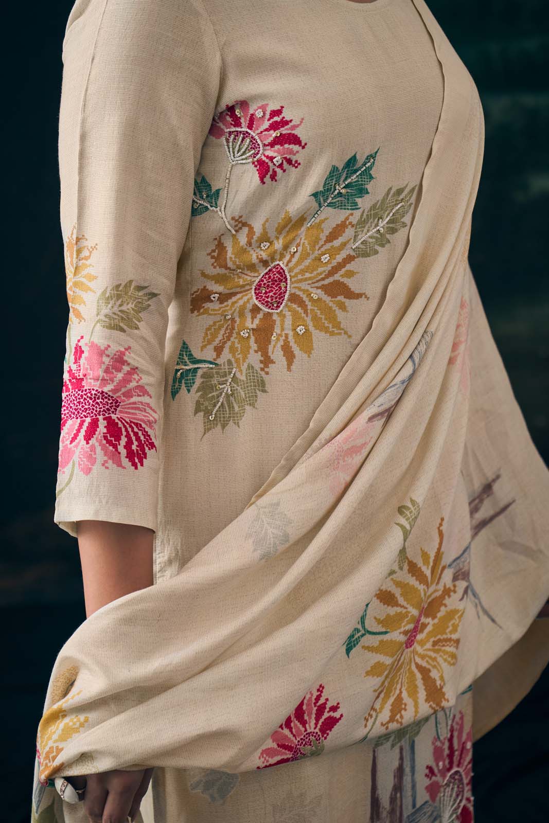 label khoj Pure viscose Maslin shimmer with heavy hand work kurta set