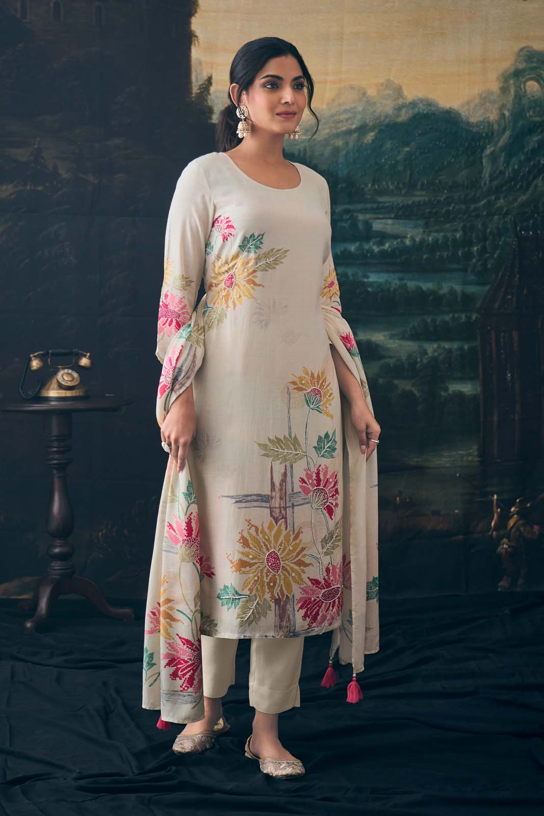 label khoj Pure viscose Maslin shimmer with heavy hand work kurta set
