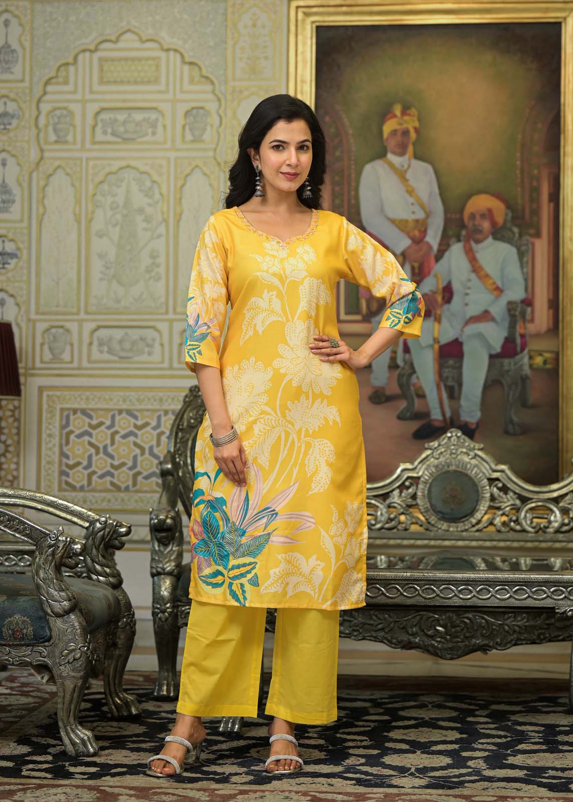 Label Khoj Women Chanderi kurta, trouser and dupptta set