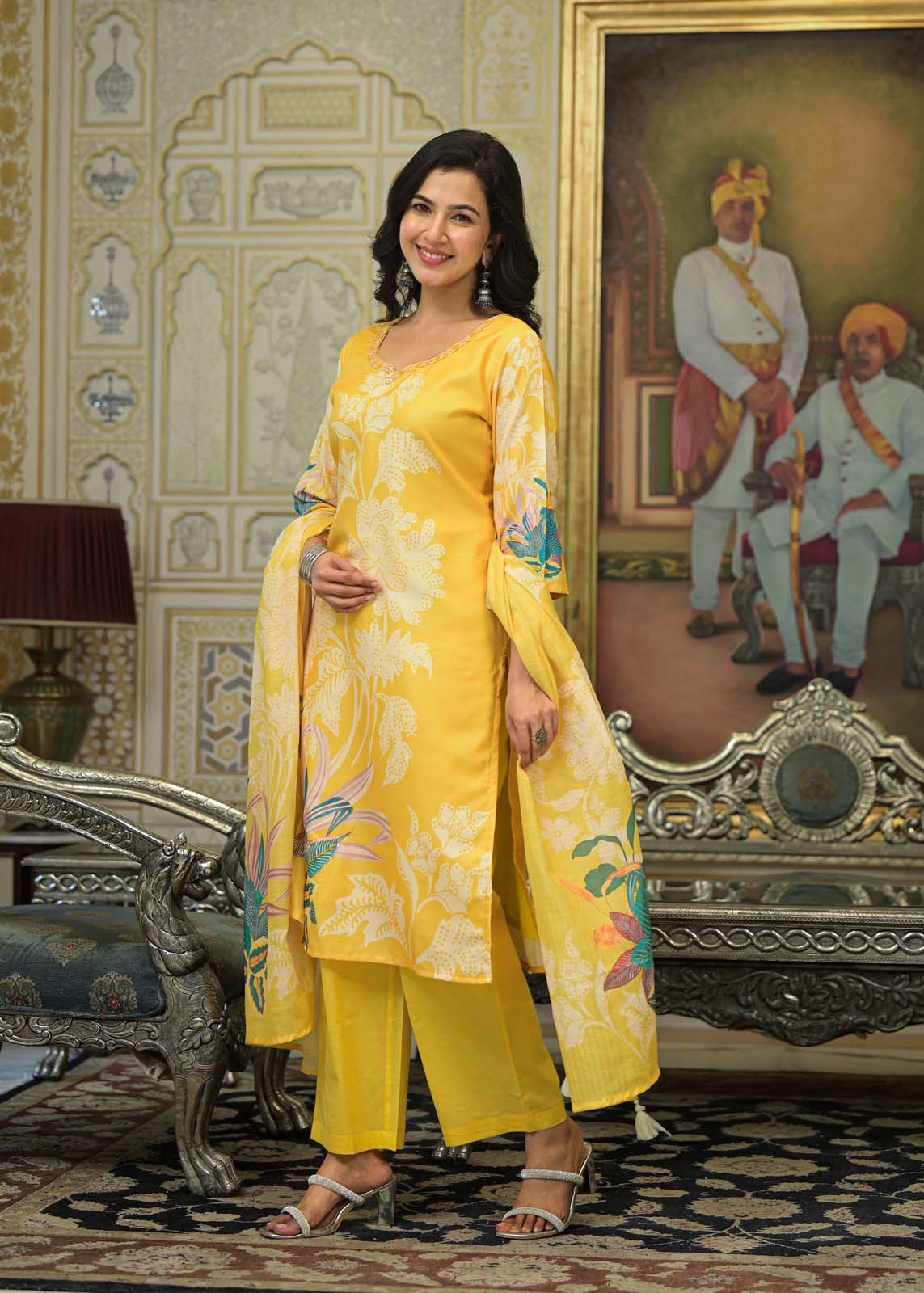 Label Khoj Women Chanderi kurta, trouser and dupptta set