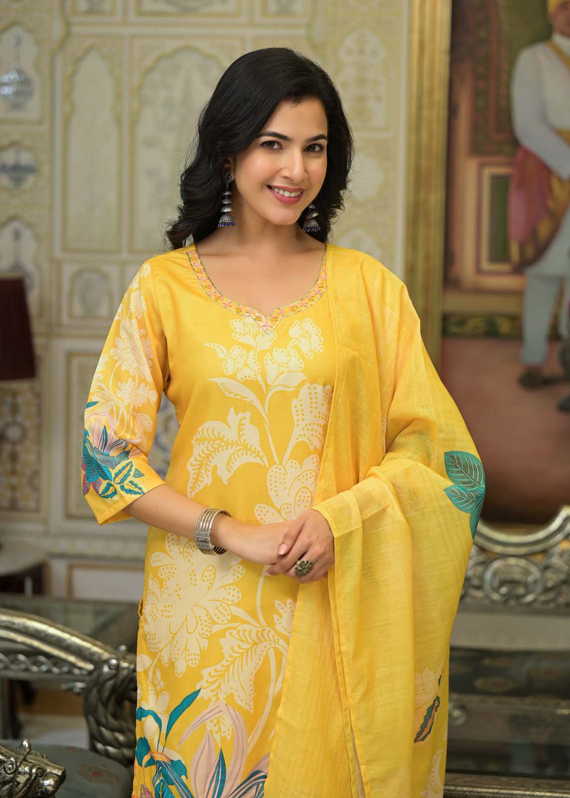 Label Khoj Women Chanderi kurta, trouser and dupptta set