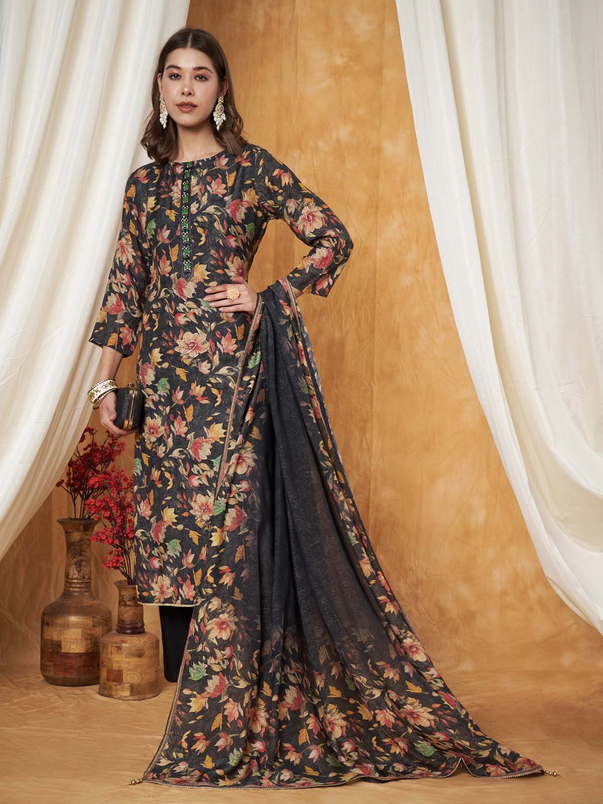 Label khoj printed Kurta with Trousers & With Dupatta