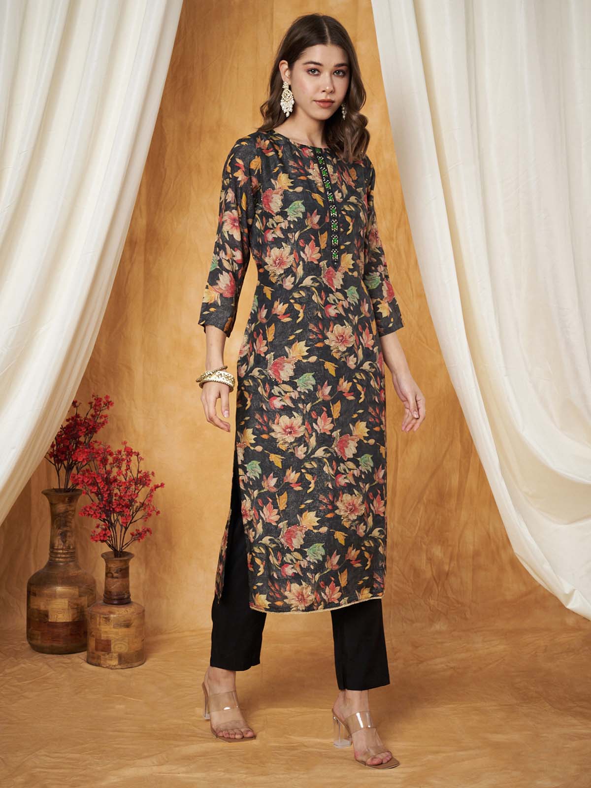 Label khoj printed Kurta with Trousers & With Dupatta