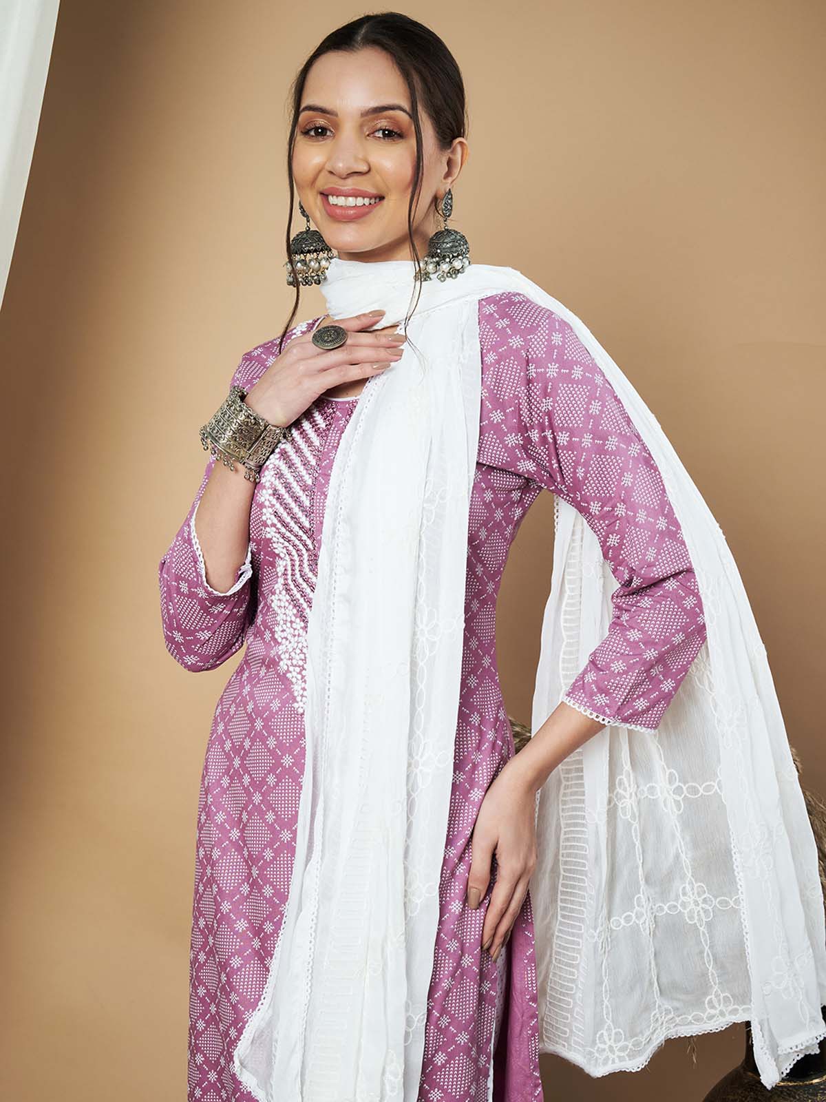 Label Khoj Ethnic Motifs Printed Sequins Embroidered Work Kurta,Trouser With  dupptta