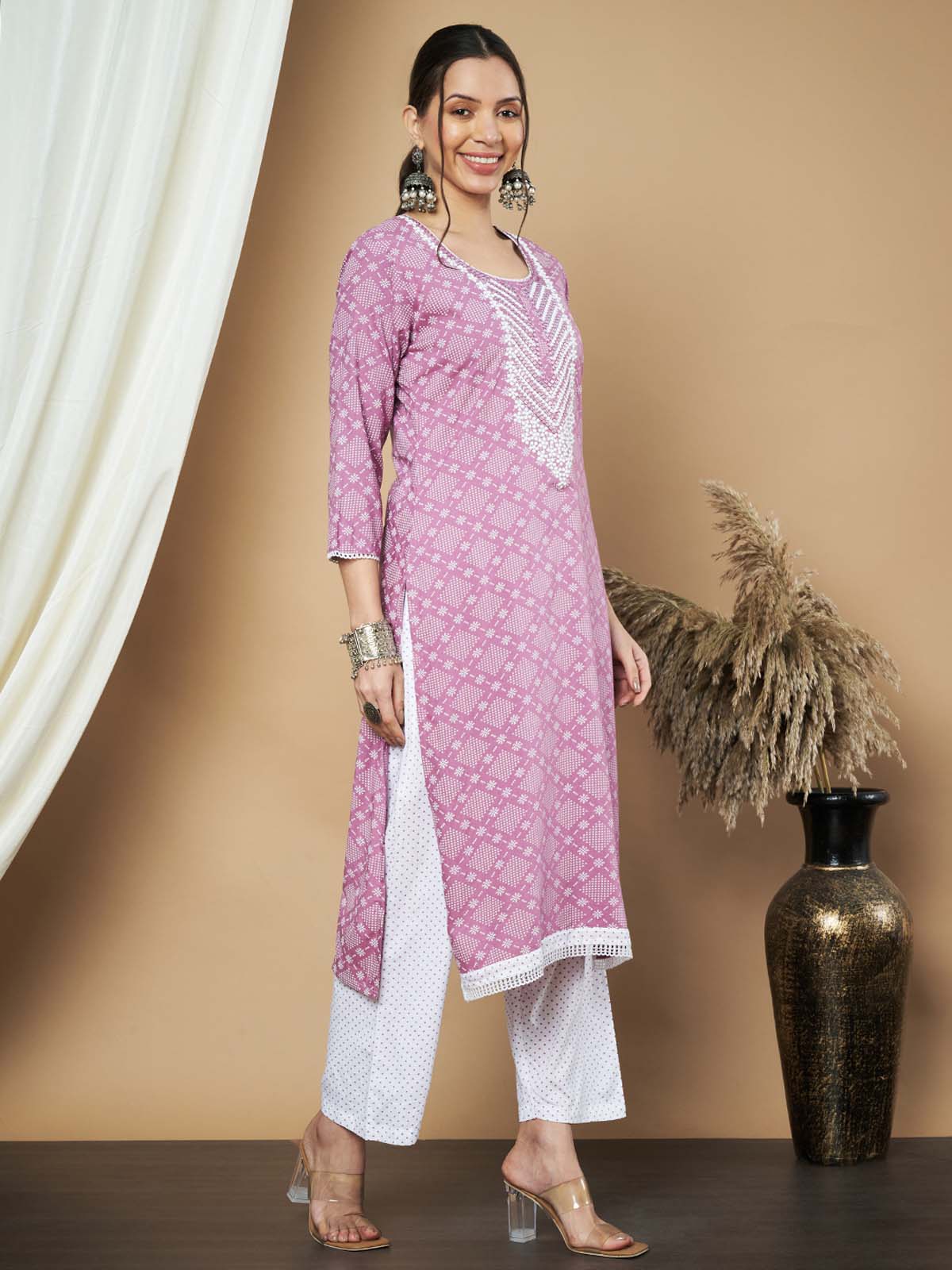 Label Khoj Ethnic Motifs Printed Sequins Embroidered Work Kurta,Trouser With  dupptta