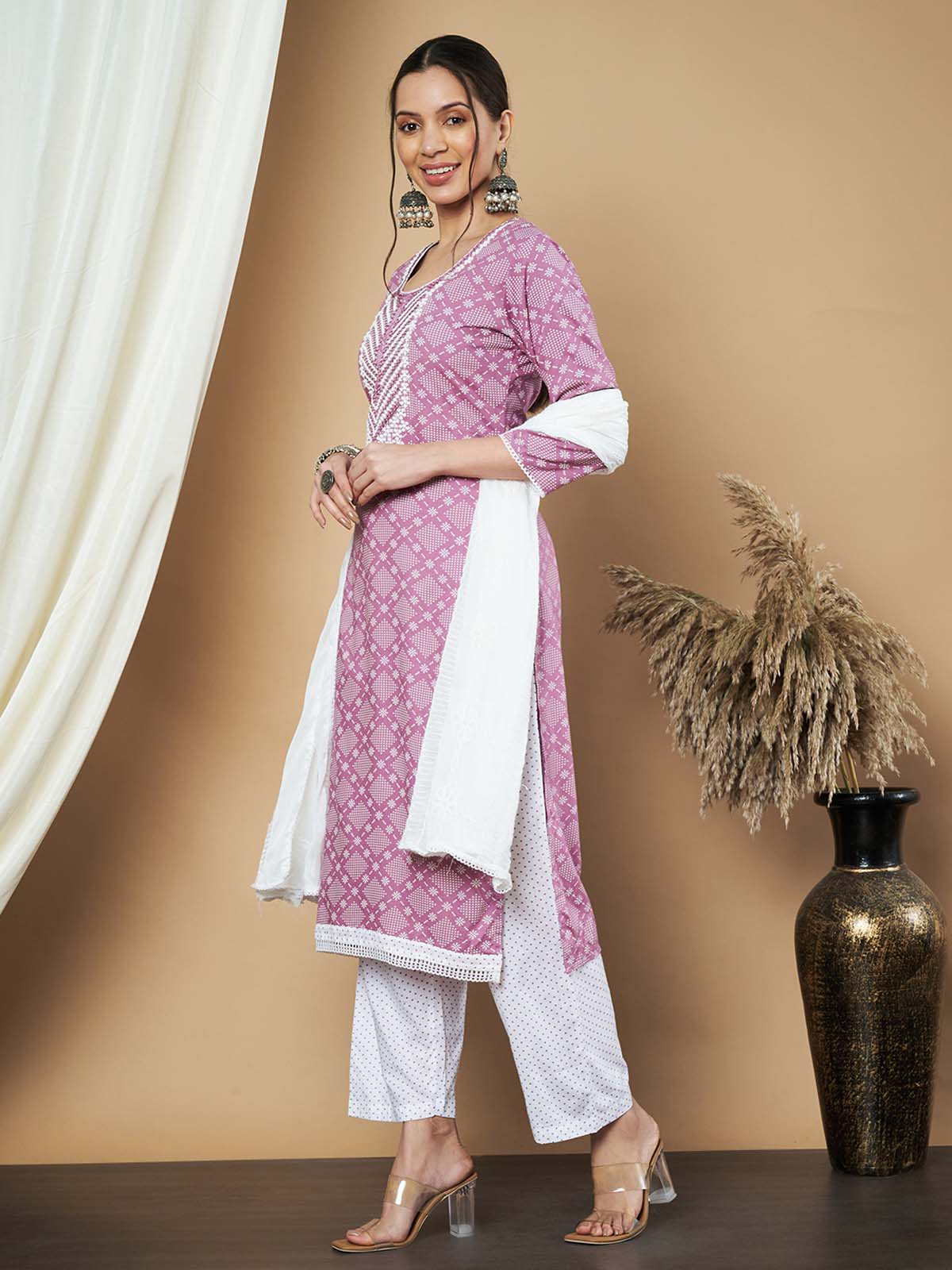Label Khoj Ethnic Motifs Printed Sequins Embroidered Work Kurta,Trouser With  dupptta