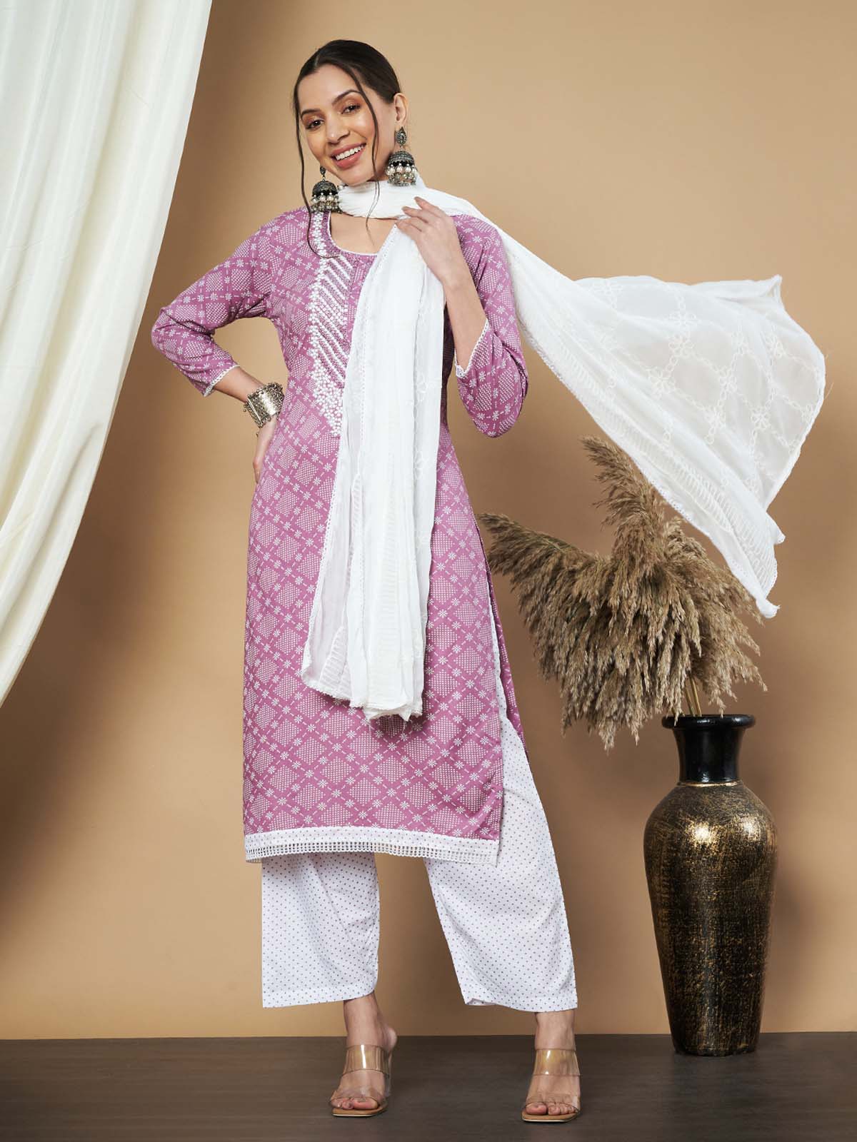 Label Khoj Ethnic Motifs Printed Sequins Embroidered Work Kurta,Trouser With  dupptta