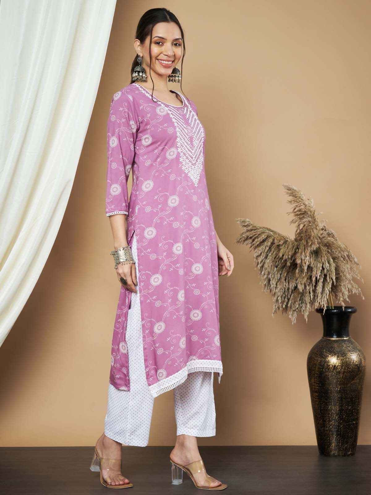Label Khoj Ethnic Motifs Printed Sequins Embroidered Work Kurta,Trouser With  dupptta