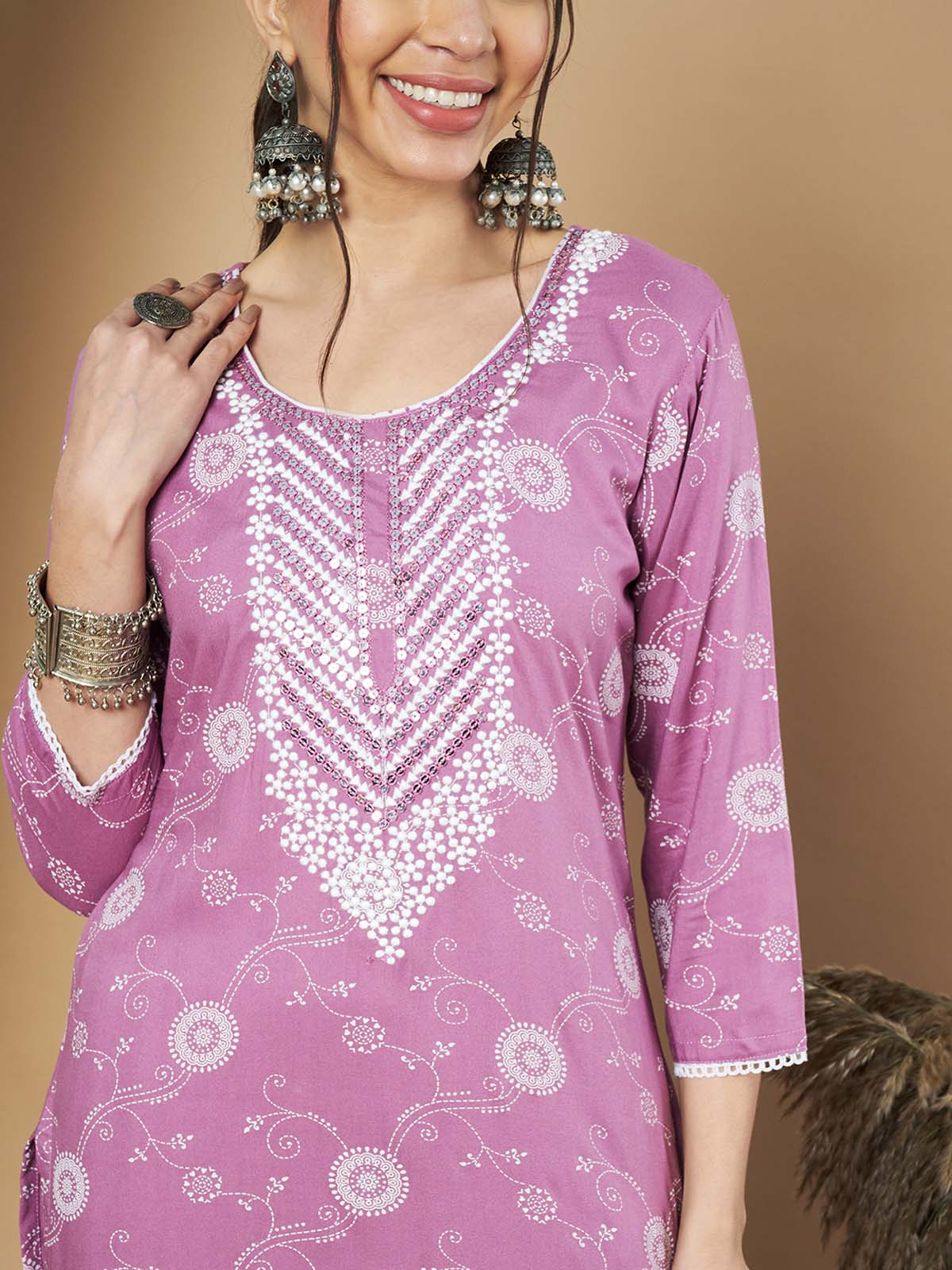 Label Khoj Ethnic Motifs Printed Sequins Embroidered Work Kurta,Trouser With  dupptta
