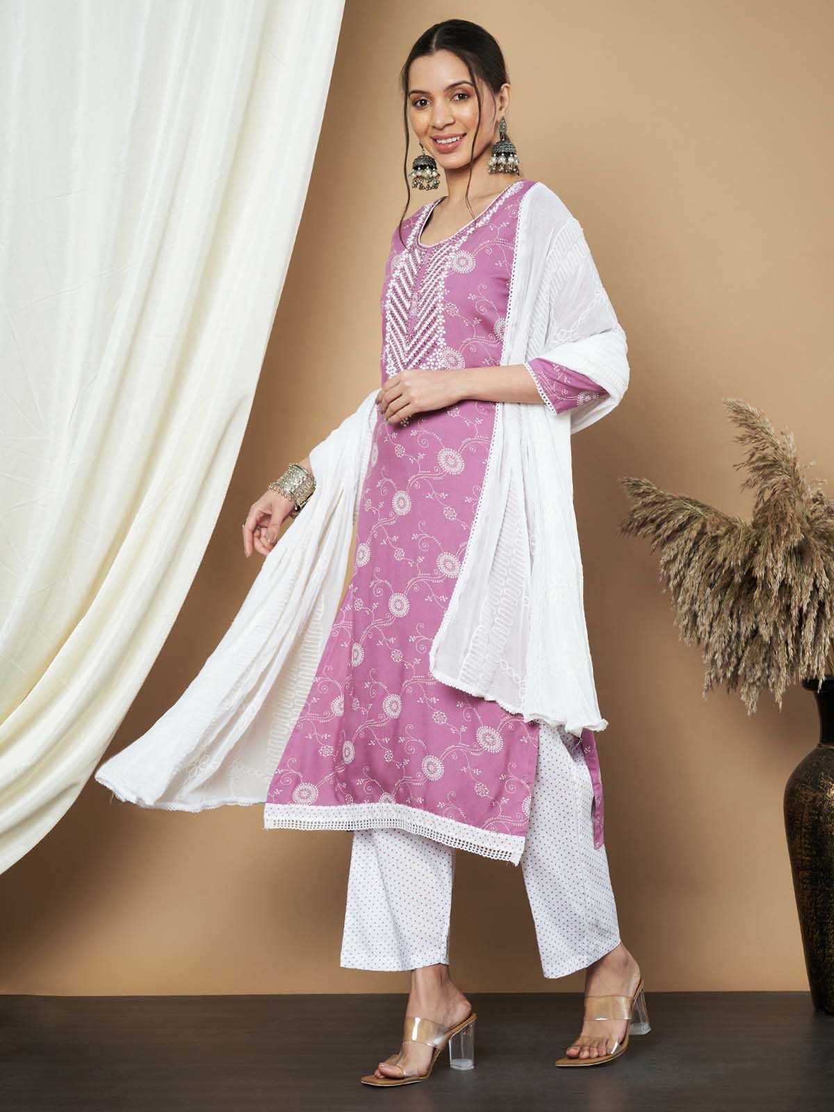 Label Khoj Ethnic Motifs Printed Sequins Embroidered Work Kurta,Trouser With  dupptta