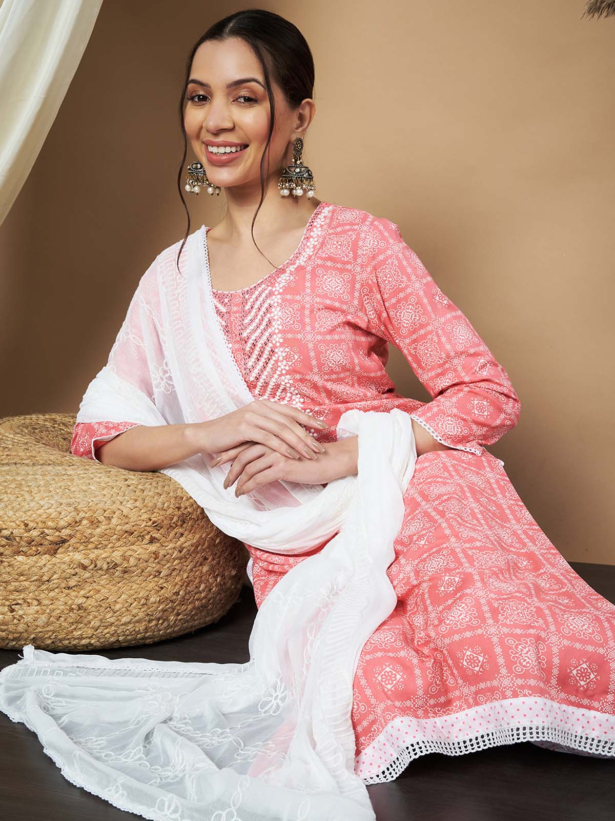 Label Khoj Ethnic Motifs Printed Sequins Embroidered Work Kurta,Trouser With  dupptta