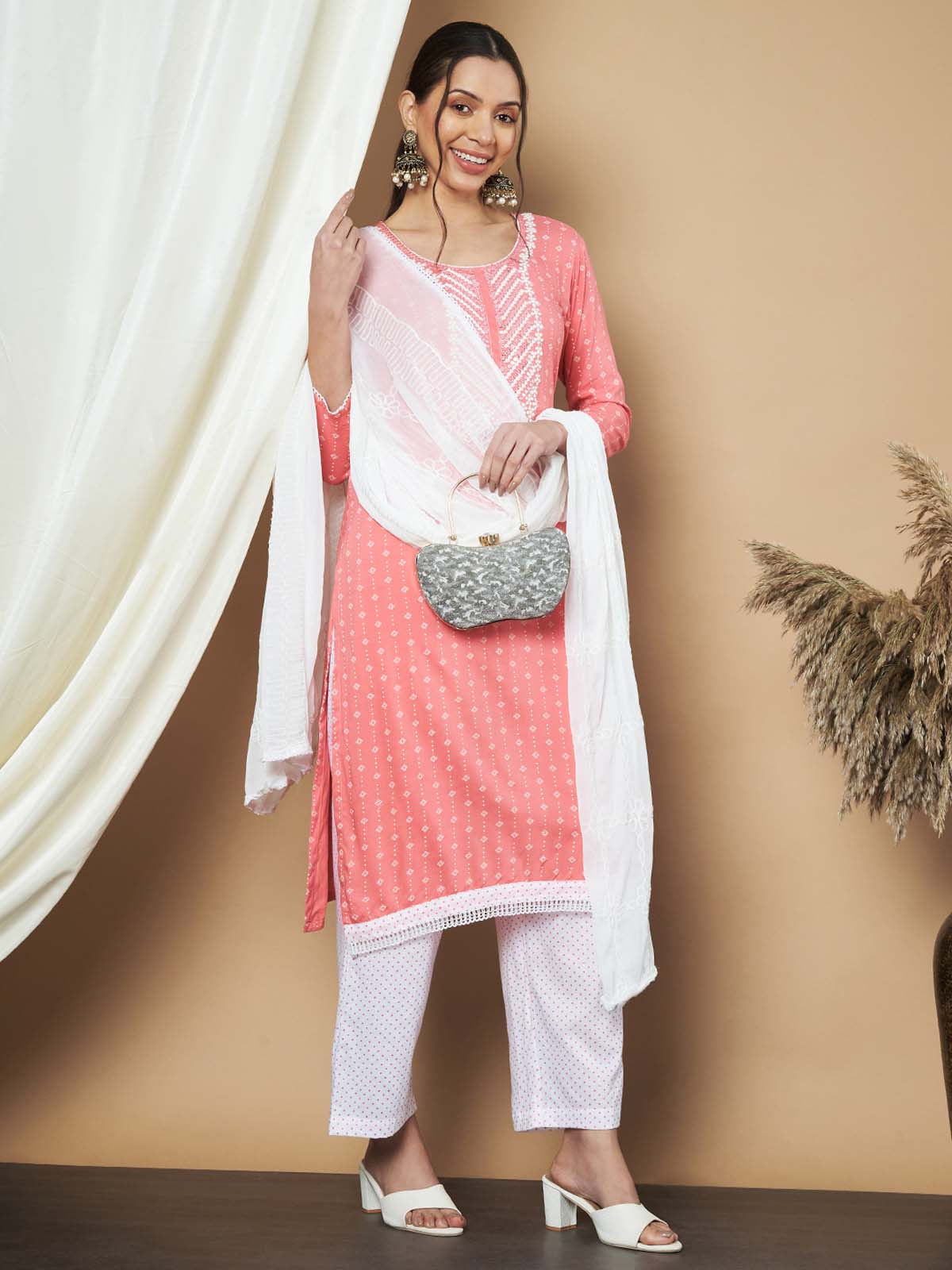 Label Khoj Ethnic Motifs Printed Sequins Embroidered Work Kurta,Trouser With  dupptta