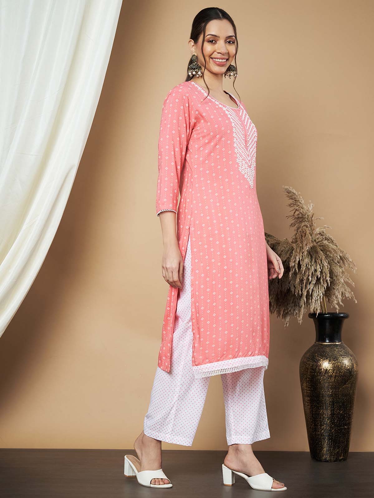 Label Khoj Ethnic Motifs Printed Sequins Embroidered Work Kurta,Trouser With  dupptta