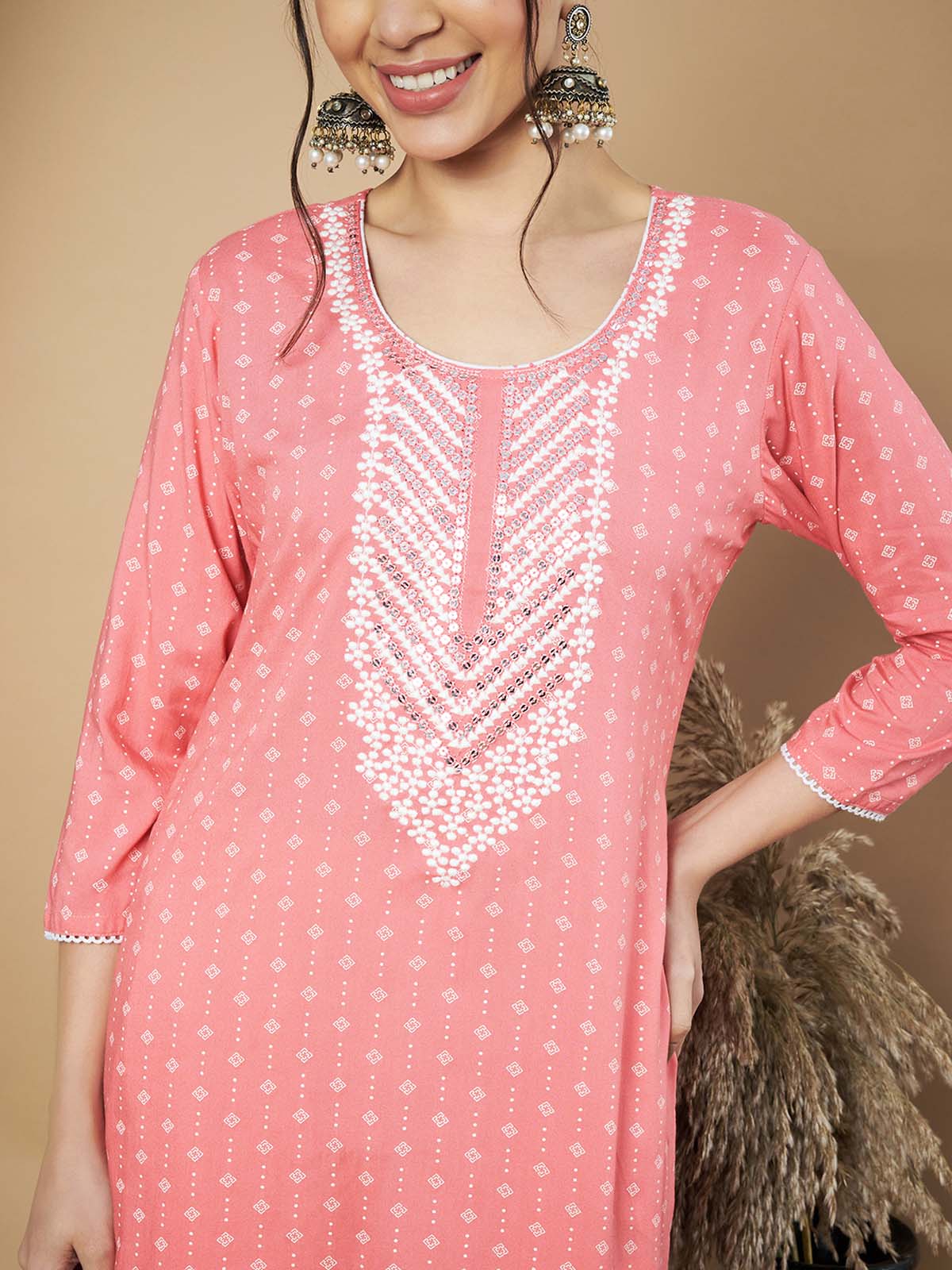 Label Khoj Ethnic Motifs Printed Sequins Embroidered Work Kurta,Trouser With  dupptta
