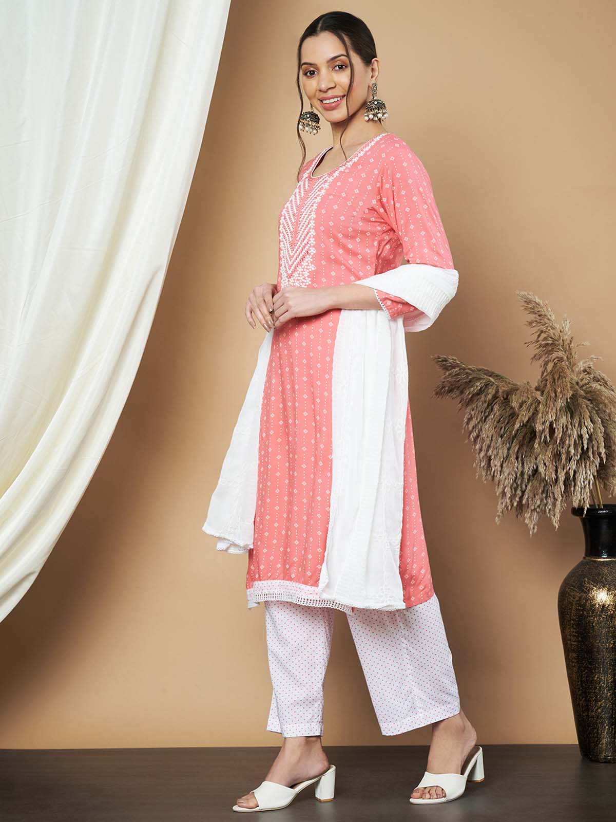 Label Khoj Ethnic Motifs Printed Sequins Embroidered Work Kurta,Trouser With  dupptta