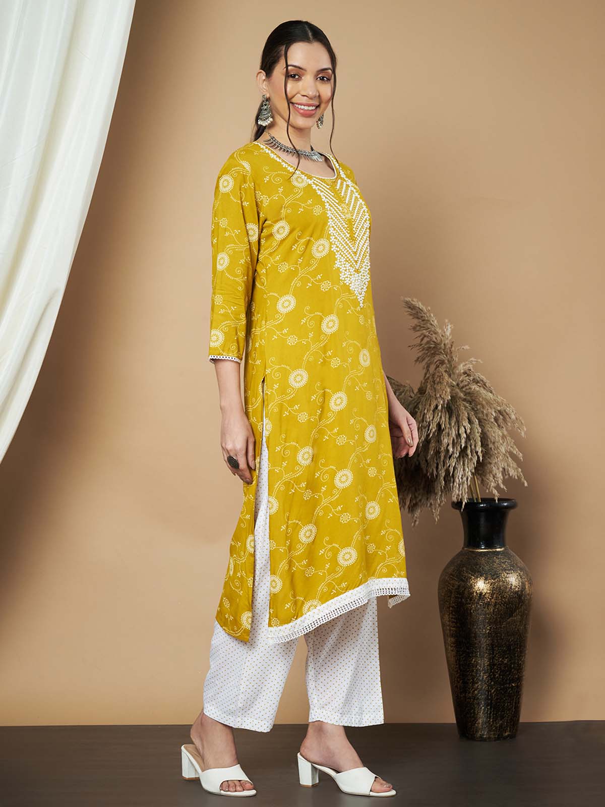 Label Khoj Ethnic Motifs Printed Sequins Embroidered Work Kurta,Trouser With  dupptta