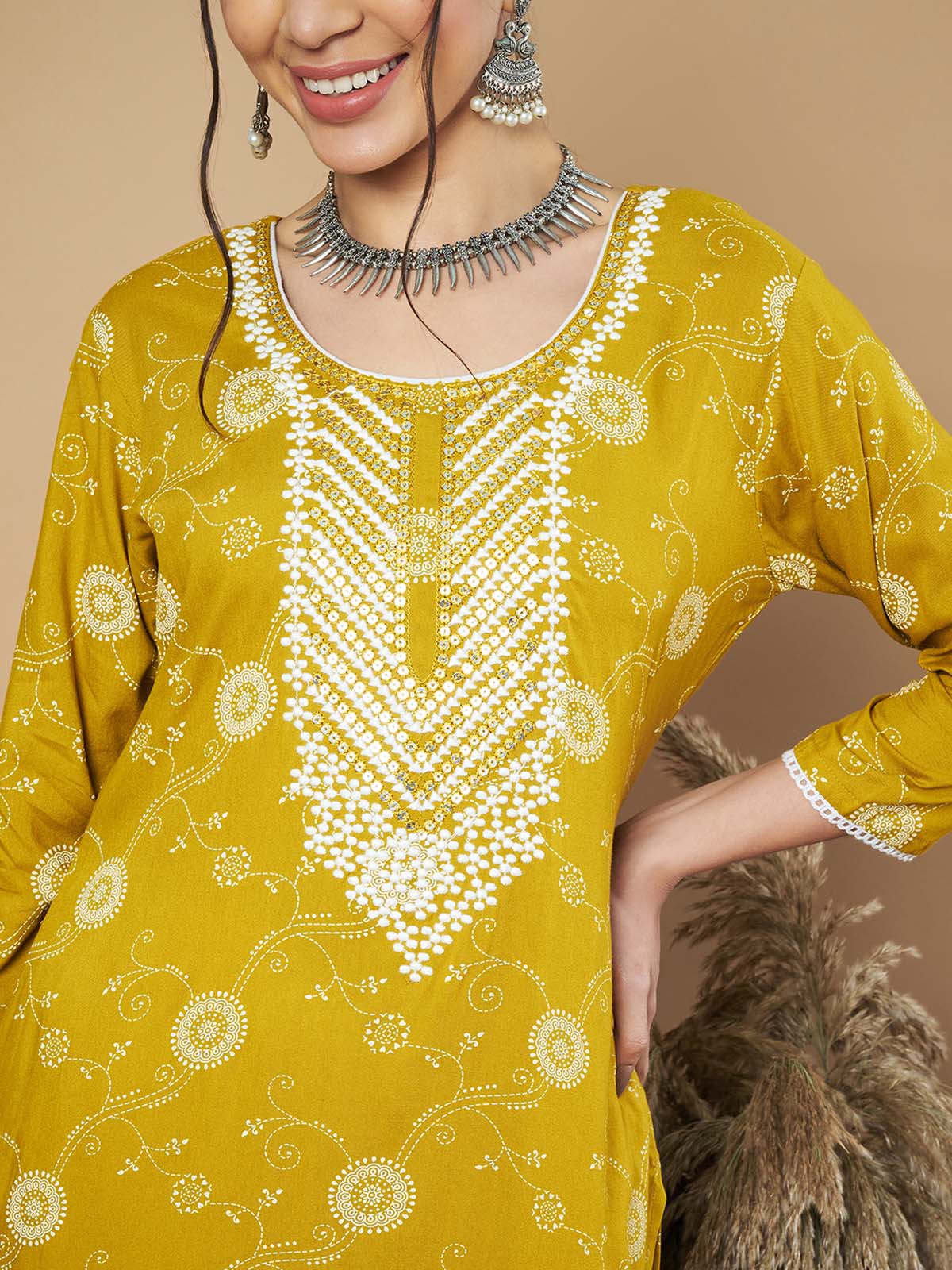 Label Khoj Ethnic Motifs Printed Sequins Embroidered Work Kurta,Trouser With  dupptta