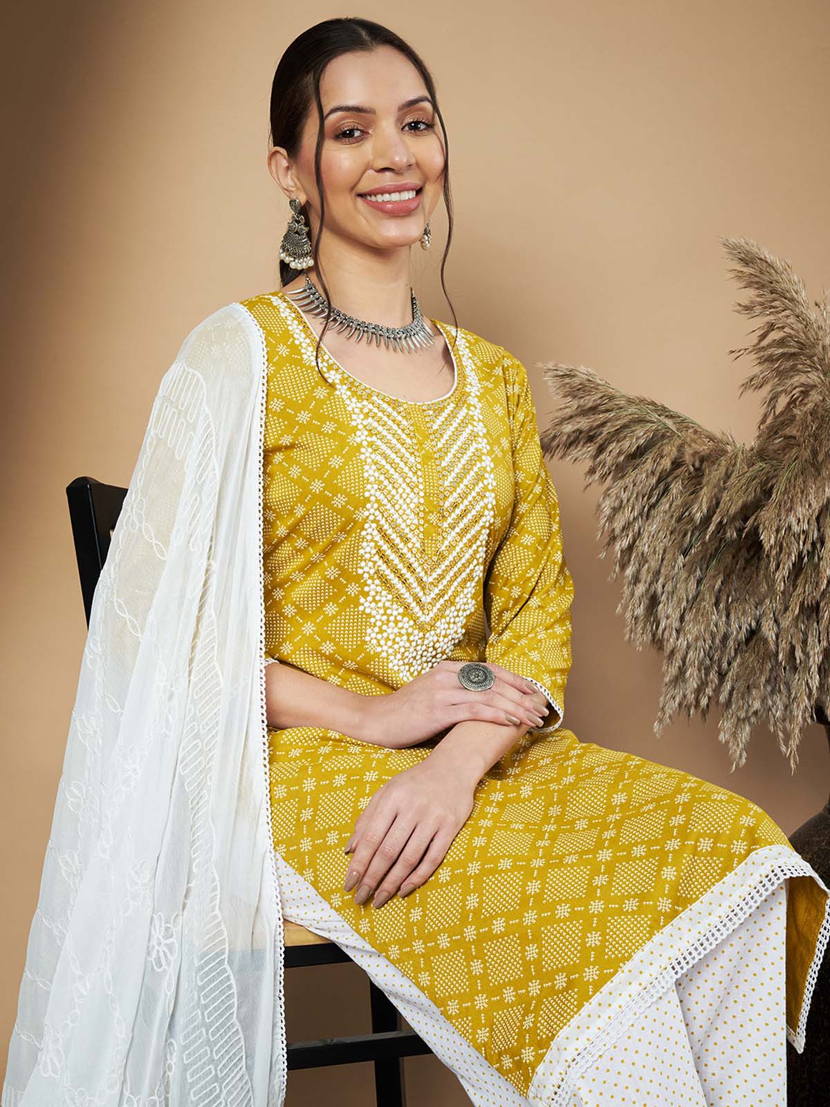 Label Khoj Ethnic Motifs Printed Sequins Embroidered Work Kurta,Trouser With  dupptta