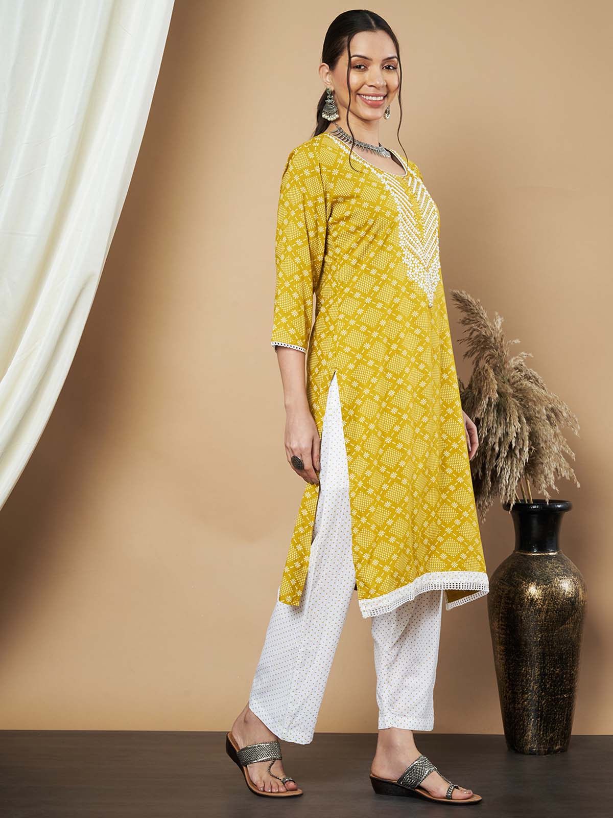 Label Khoj Ethnic Motifs Printed Sequins Embroidered Work Kurta,Trouser With  dupptta