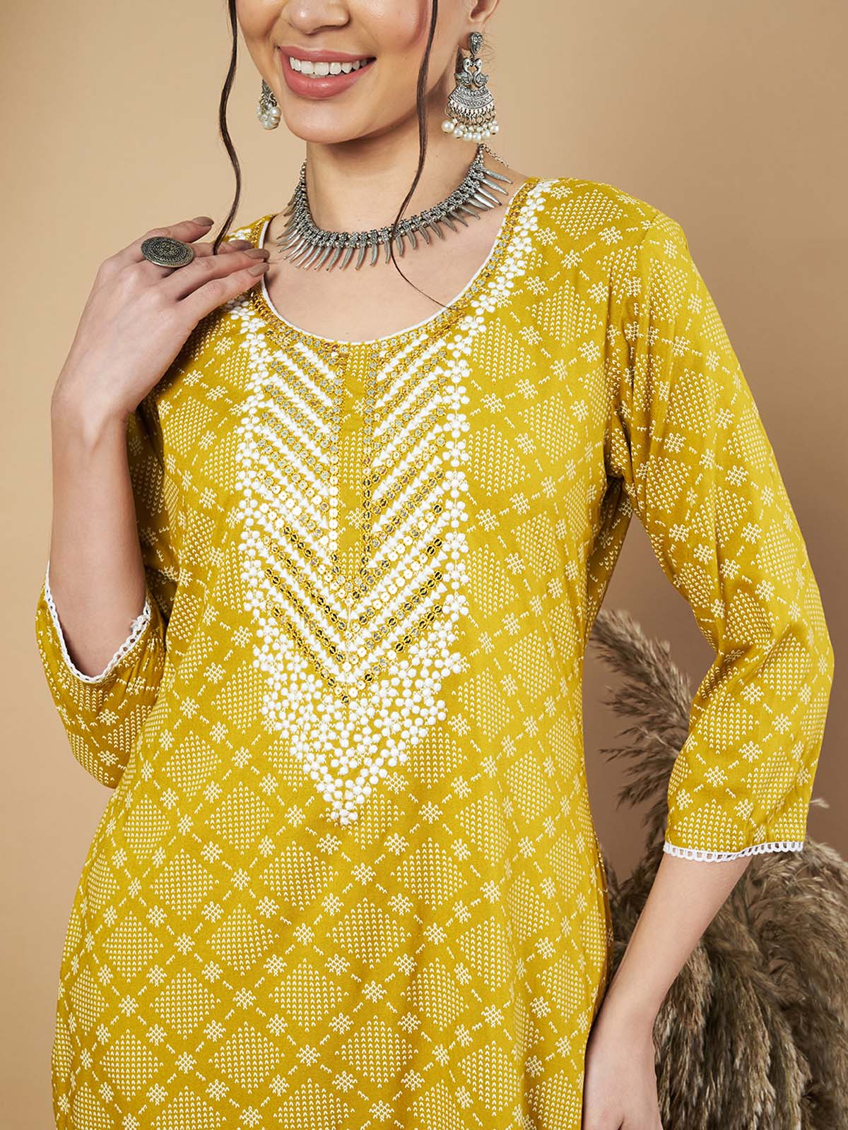 Label Khoj Ethnic Motifs Printed Sequins Embroidered Work Kurta,Trouser With  dupptta