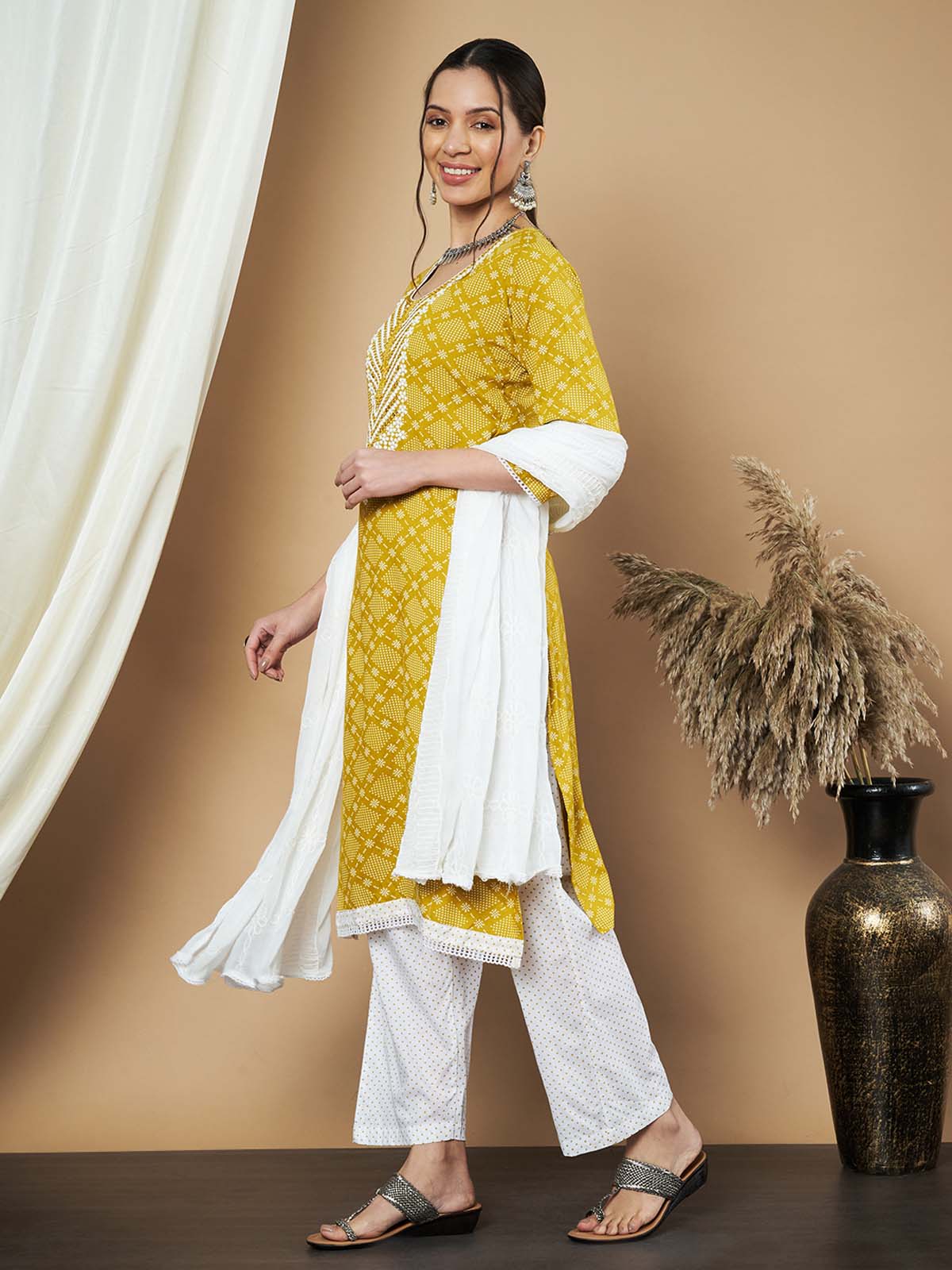 Label Khoj Ethnic Motifs Printed Sequins Embroidered Work Kurta,Trouser With  dupptta