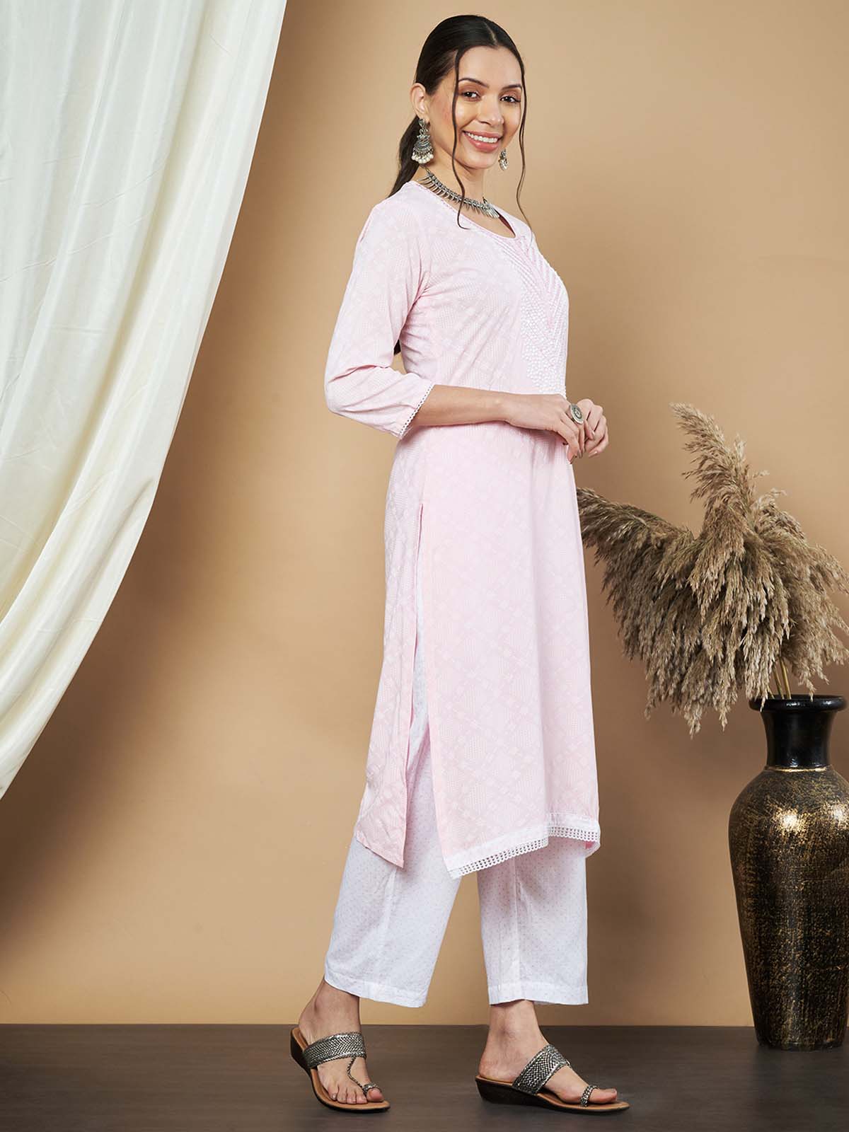 Label Khoj Ethnic Motifs Printed Sequins Embroidered Work Kurta,Trouser With  dupptta