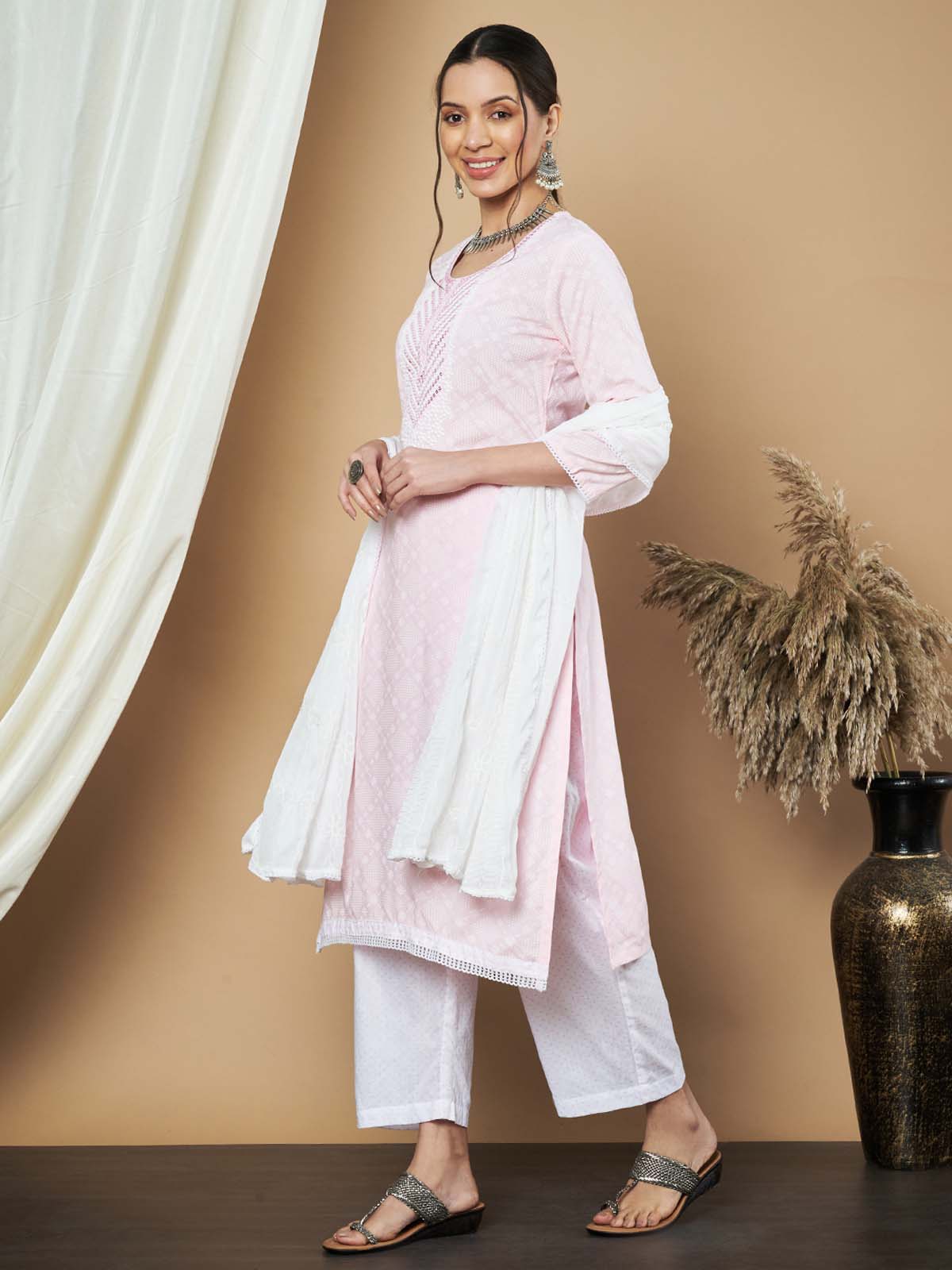 Label Khoj Ethnic Motifs Printed Sequins Embroidered Work Kurta,Trouser With  dupptta