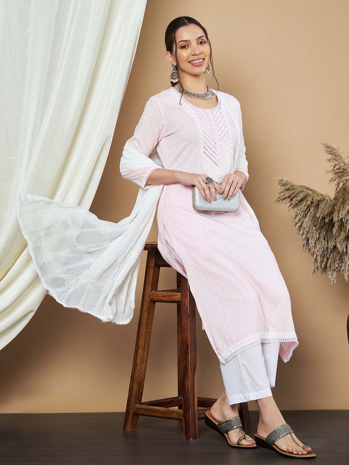 Label Khoj Ethnic Motifs Printed Sequins Embroidered Work Kurta,Trouser With  dupptta