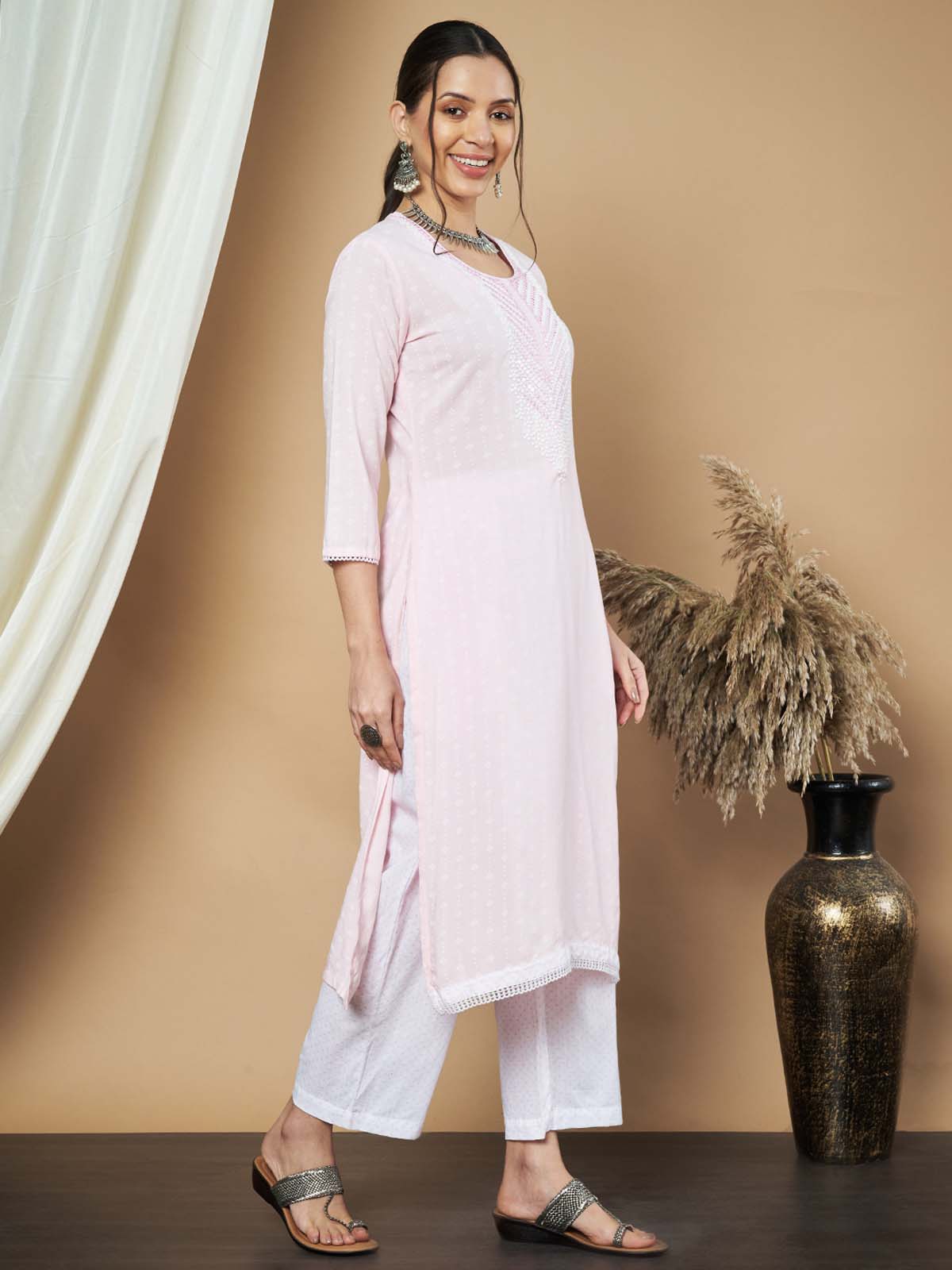 Label Khoj Ethnic Motifs Printed Sequins Embroidered Work Kurta,Trouser With  dupptta
