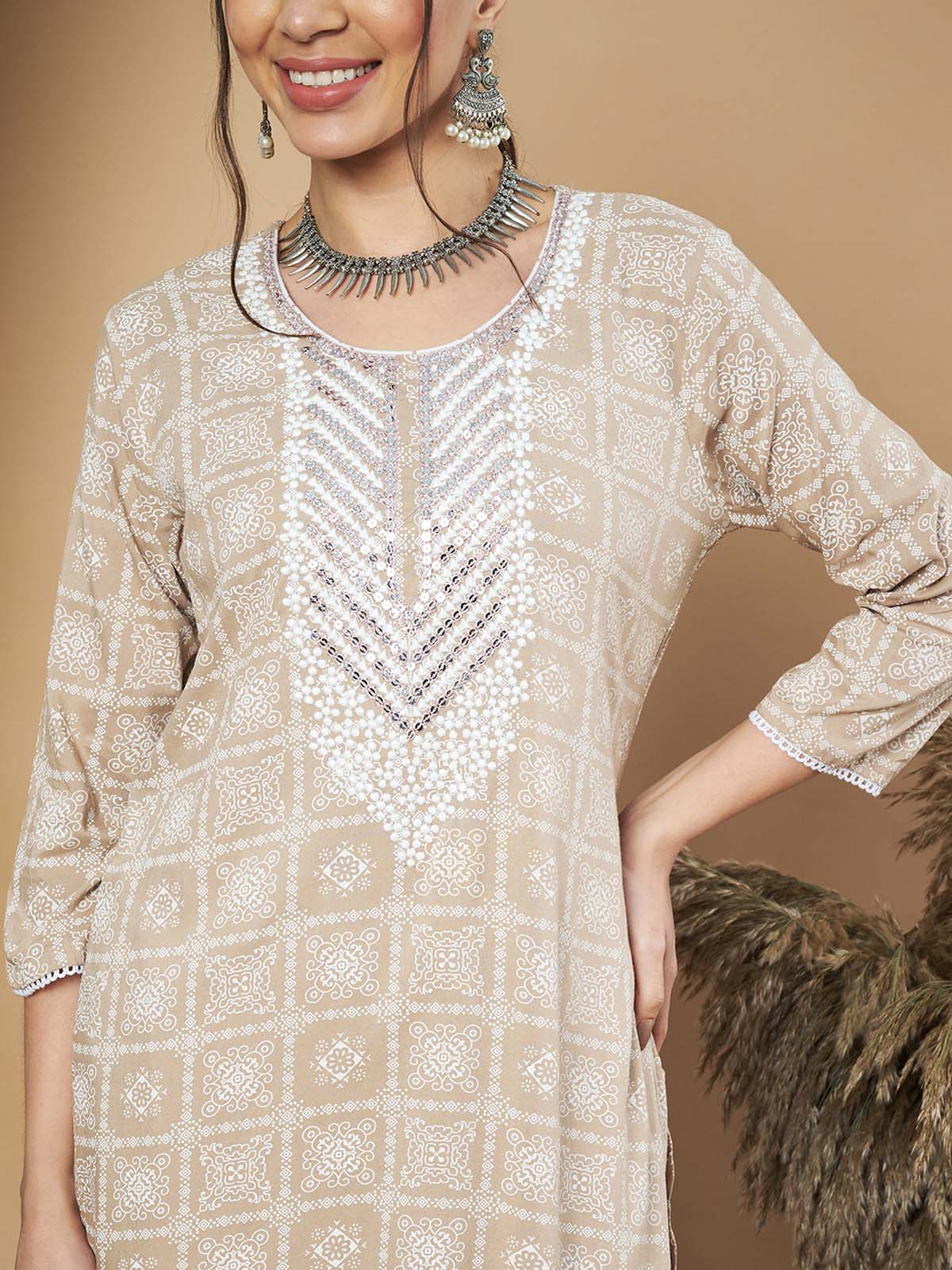 Label Khoj Ethnic Motifs Printed Sequins Embroidered Work Kurta,Trouser With  dupptta