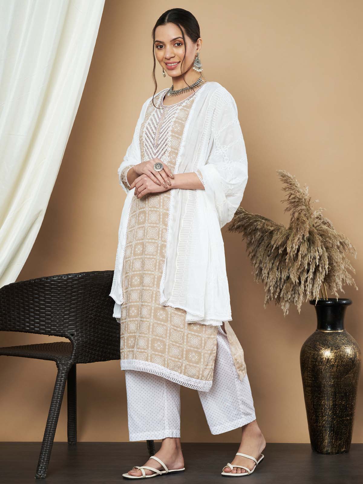 Label Khoj Ethnic Motifs Printed Sequins Embroidered Work Kurta,Trouser With  dupptta