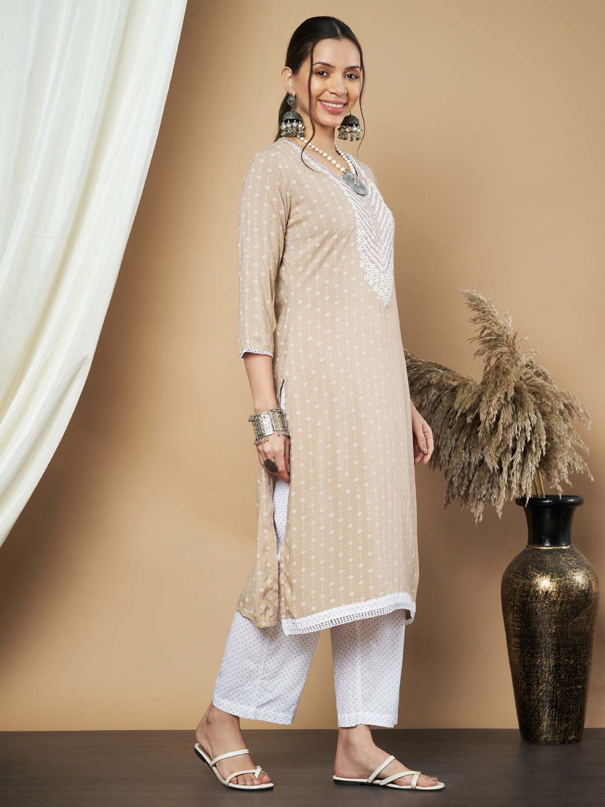 Label Khoj Ethnic Motifs Printed Sequins Embroidered Work Kurta,Trouser With  dupptta