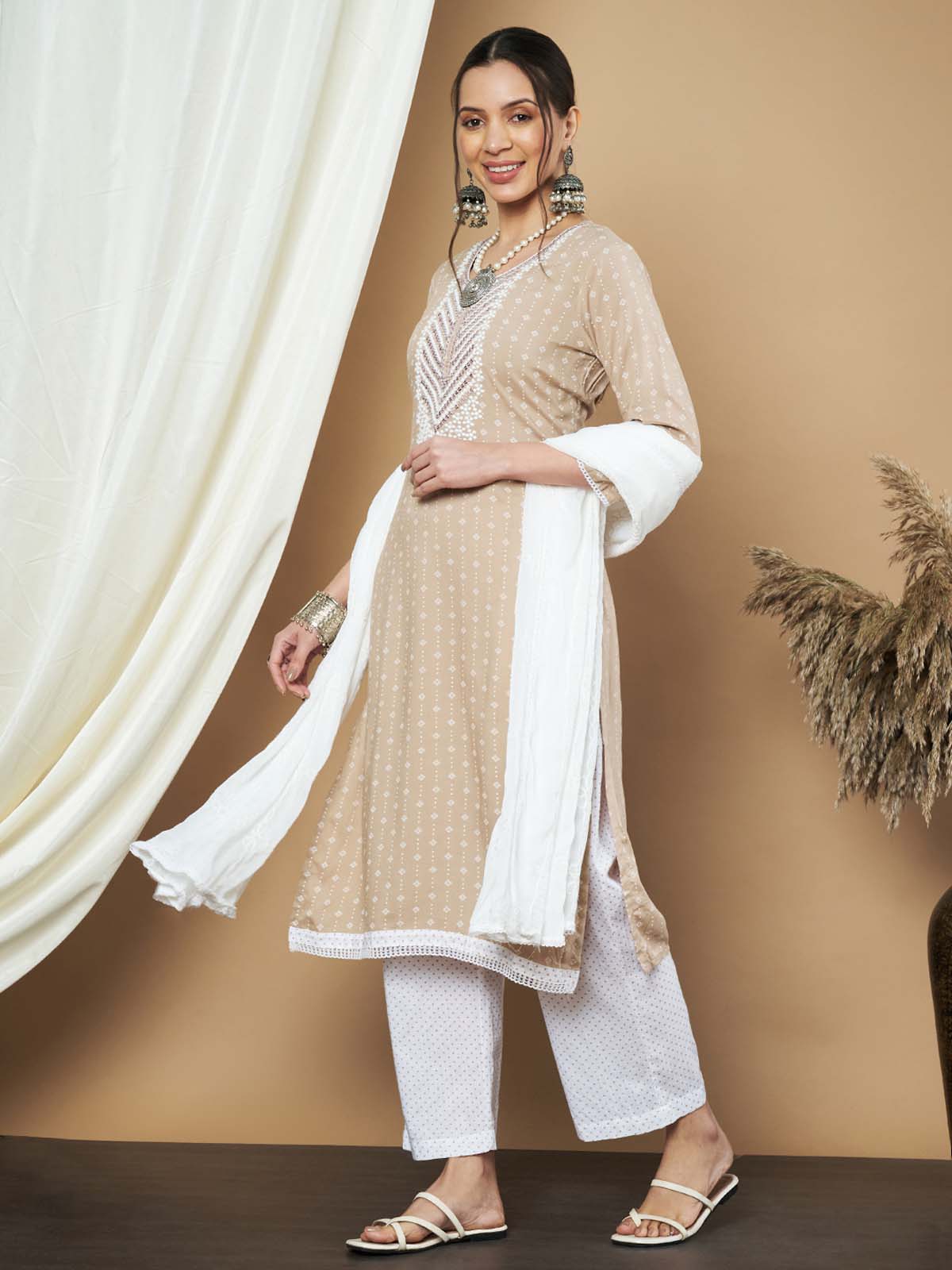Label Khoj Ethnic Motifs Printed Sequins Embroidered Work Kurta,Trouser With  dupptta