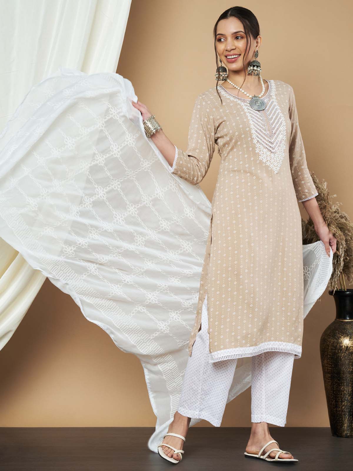 Label Khoj Ethnic Motifs Printed Sequins Embroidered Work Kurta,Trouser With  dupptta