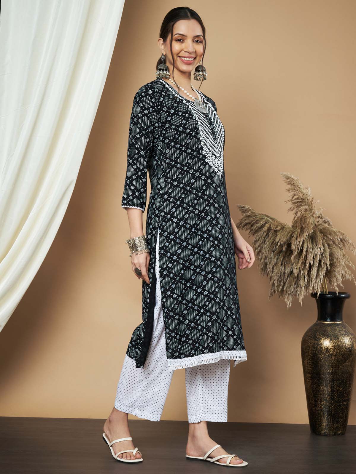 Label Khoj Ethnic Motifs Printed Sequins Embroidered Work Kurta,Trouser With  dupptta