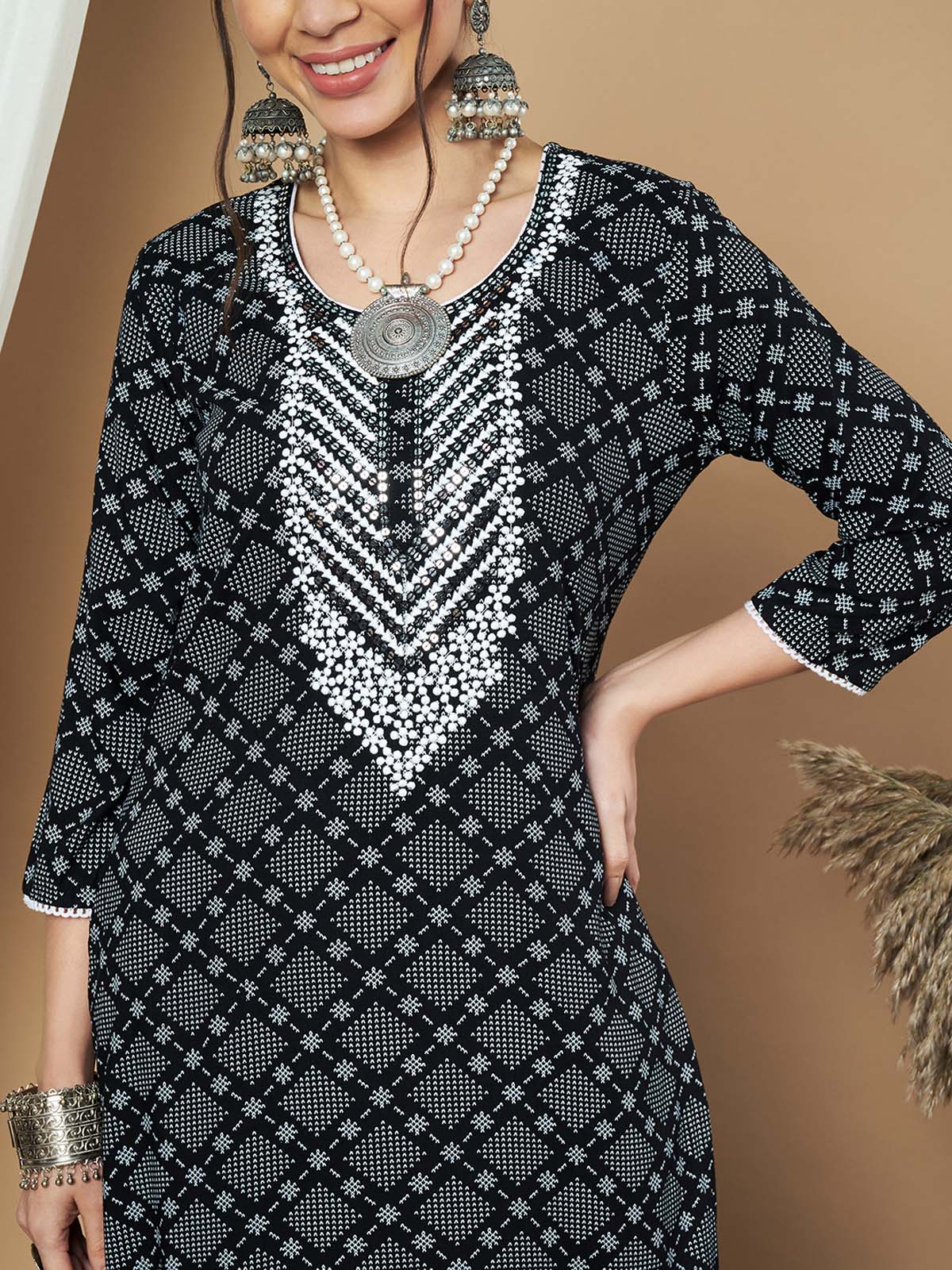 Label Khoj Ethnic Motifs Printed Sequins Embroidered Work Kurta,Trouser With  dupptta