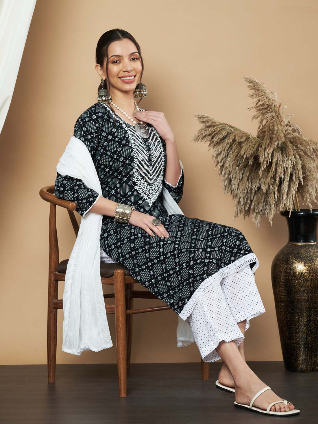 Label Khoj Ethnic Motifs Printed Sequins Embroidered Work Kurta,Trouser With  dupptta