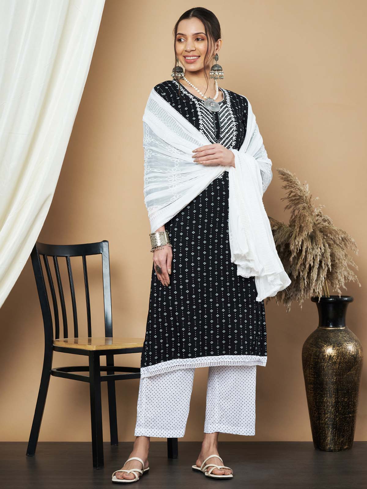 Label Khoj Ethnic Motifs Printed Sequins Embroidered Work Kurta,Trouser With  dupptta