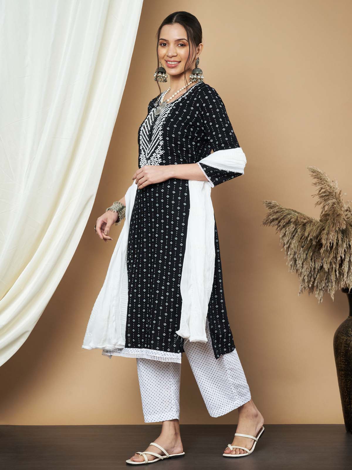 Label Khoj Ethnic Motifs Printed Sequins Embroidered Work Kurta,Trouser With  dupptta